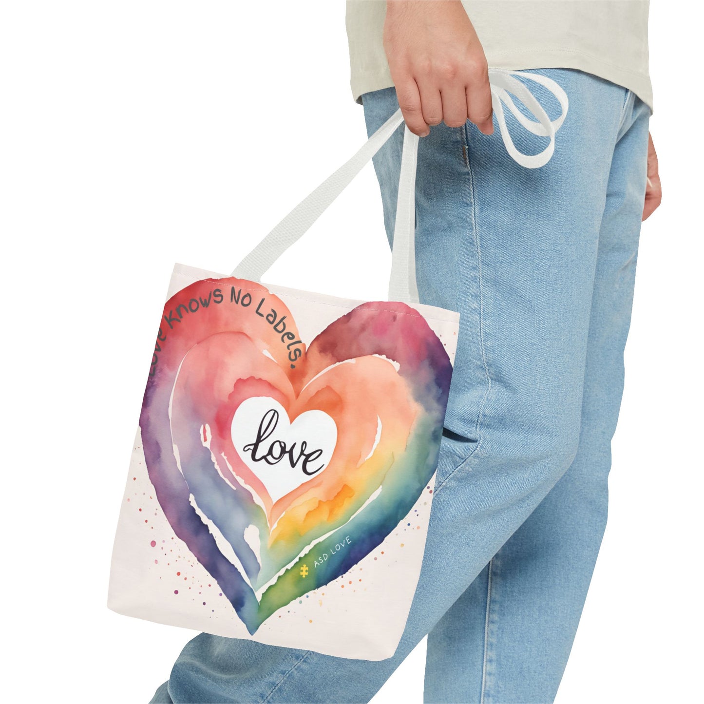 Love Knows No Labels Watercolor Heart Tote Bag - Celebrate Diversity &Unity