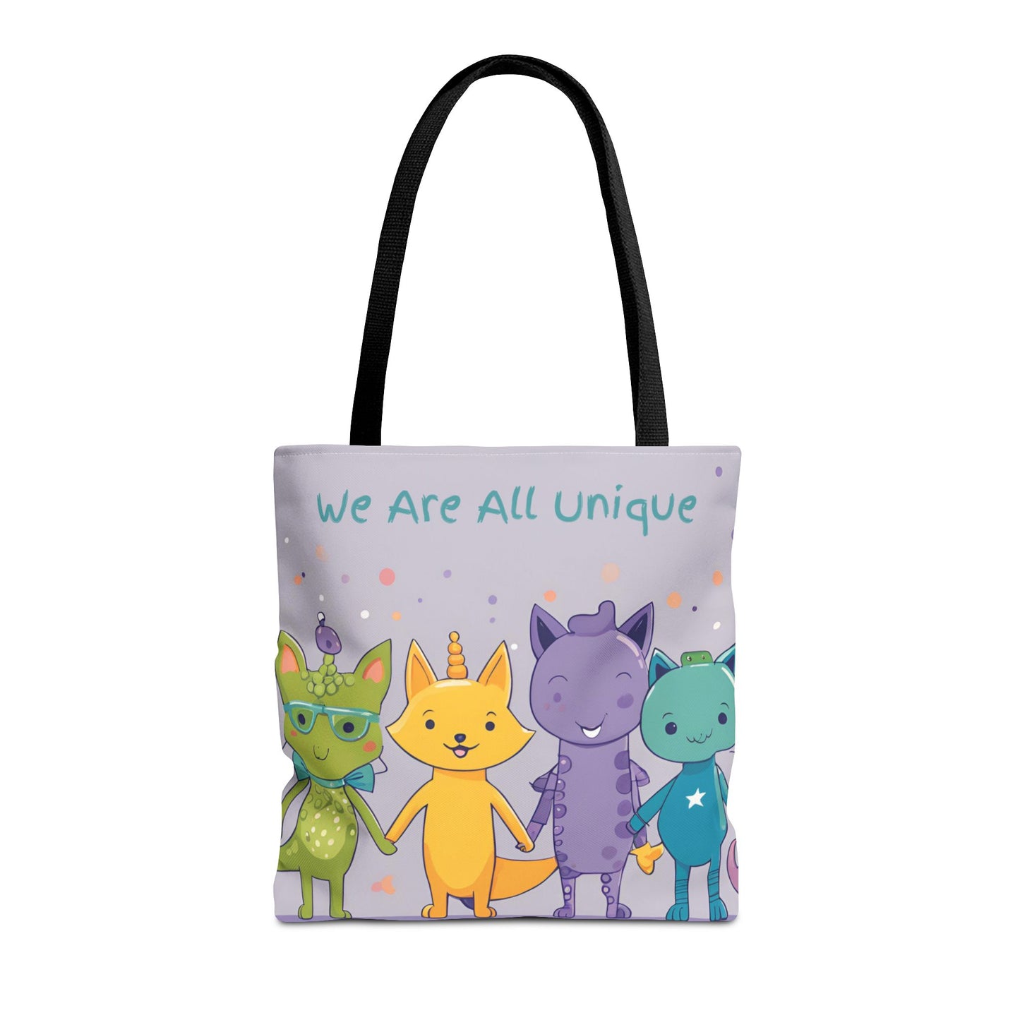 We Are All Unique 4 Animal Friends Tote Bag - Cute, Inclusive, Kid-friendly Design