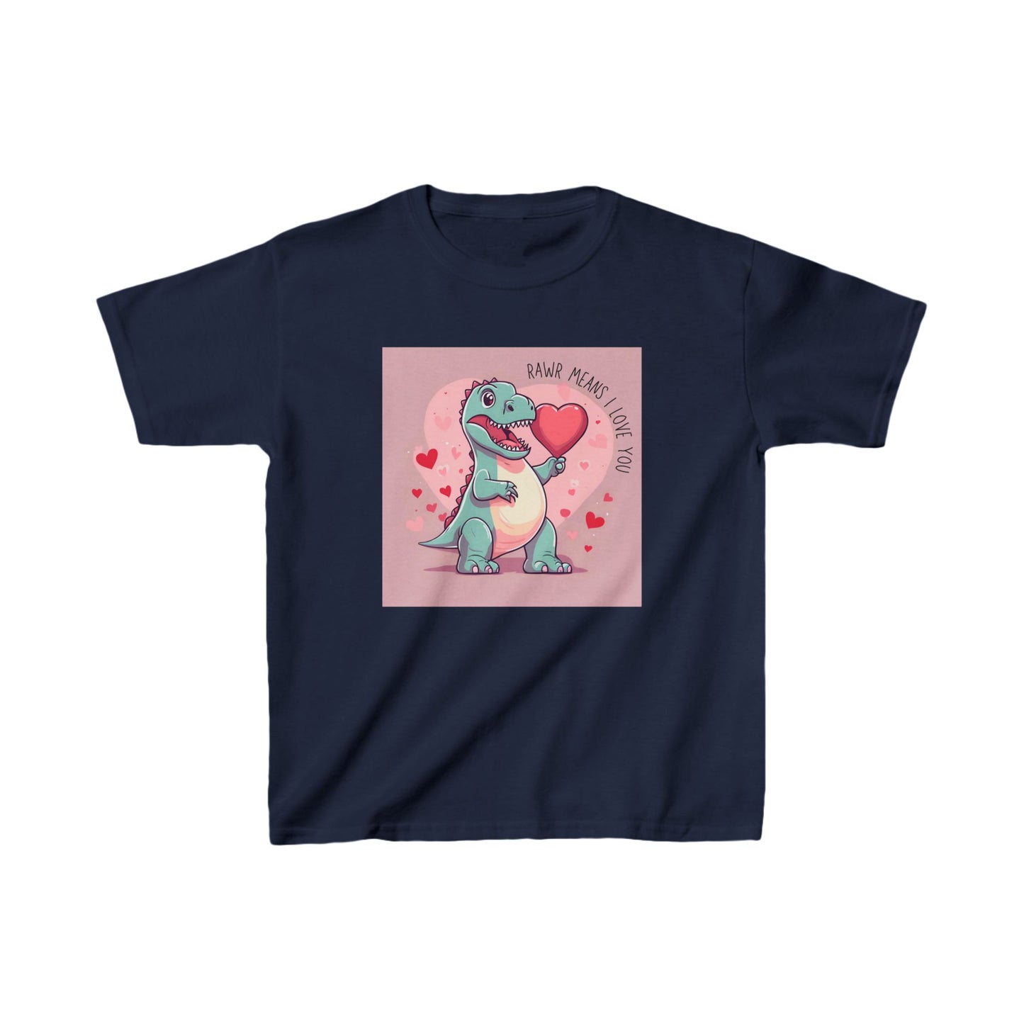 RAWR Means I LOVE YOU - Blue Dino Valentine's Kids Tee