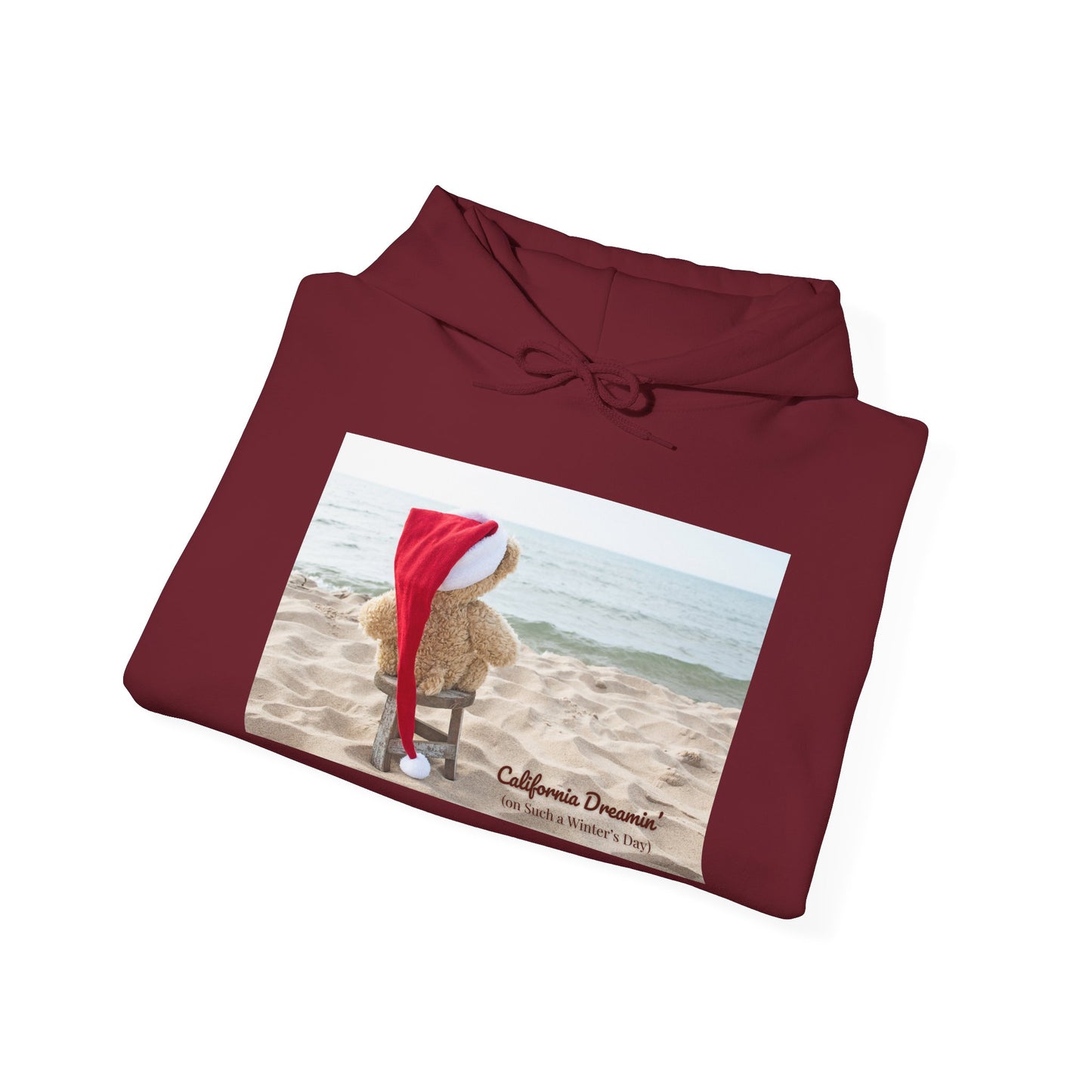 California Christmas Hoodie | Santa Bear on the Beach | Cozy Winter Hoodie | Funny Holiday Sweatshirt | West Coast Xmas Gift