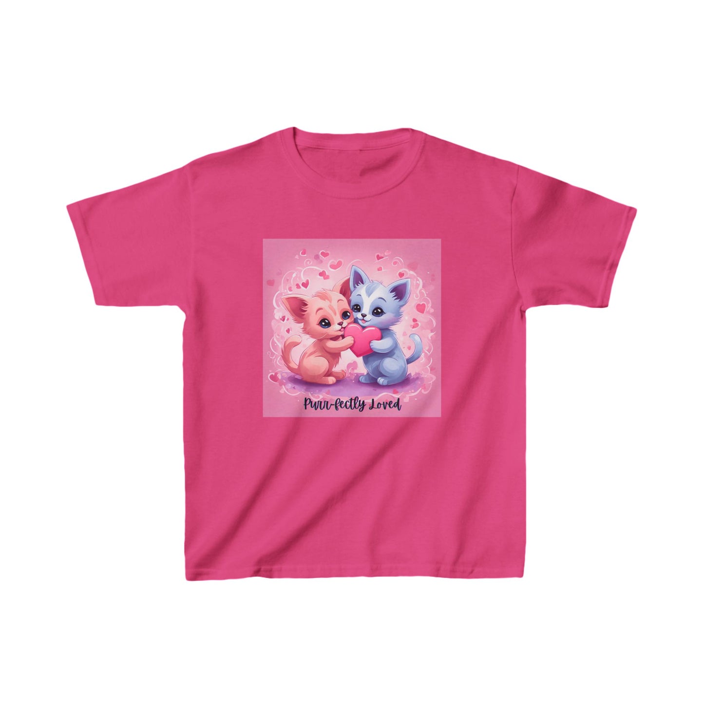 Purr-fectly Loved - Pink & Blue Kittens Valentine's Kids Tee