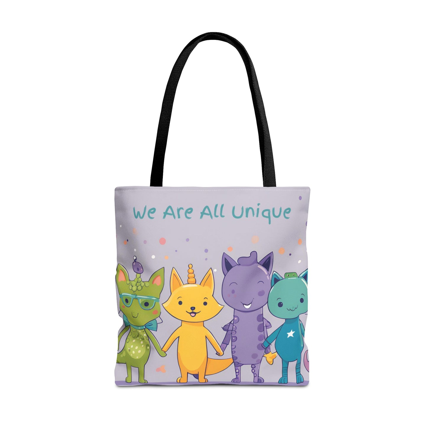 We Are All Unique 4 Animal Friends Tote Bag - Cute, Inclusive, Kid-friendly Design