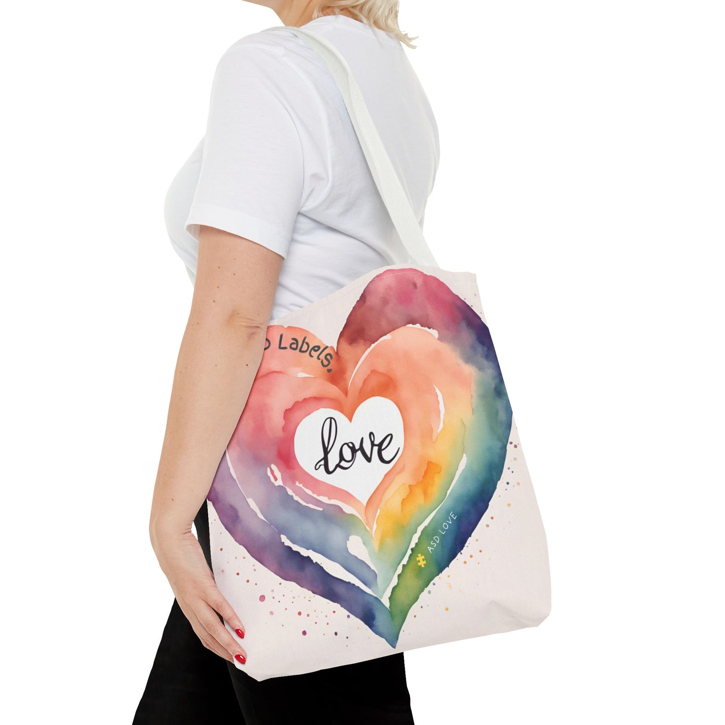 Love Knows No Labels Watercolor Heart Tote Bag - Celebrate Diversity &Unity