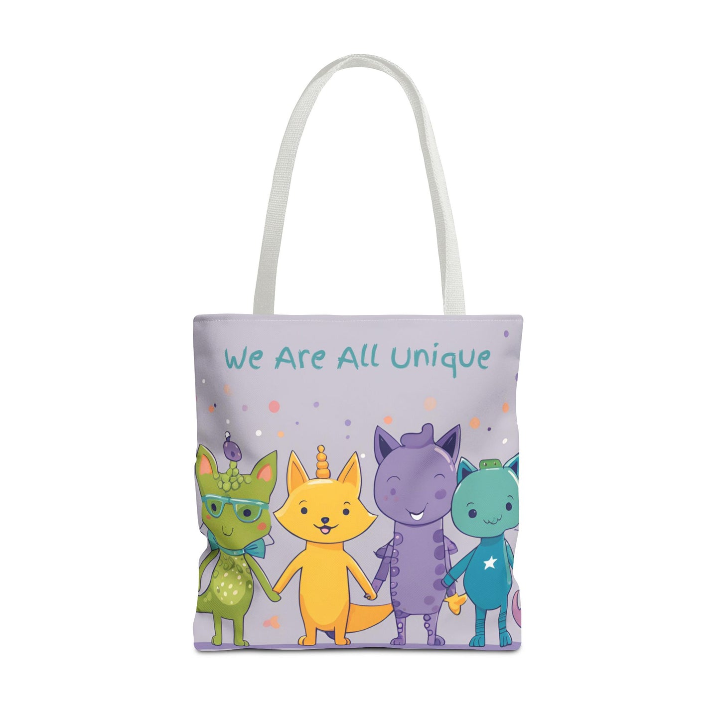 We Are All Unique 4 Animal Friends Tote Bag - Cute, Inclusive, Kid-friendly Design
