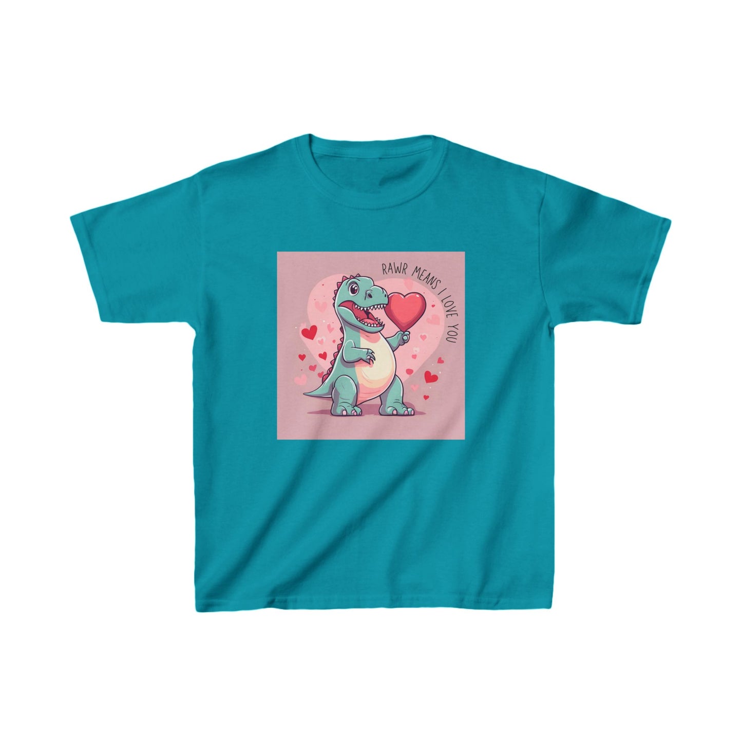 RAWR Means I LOVE YOU - Blue Dino Valentine's Kids Tee