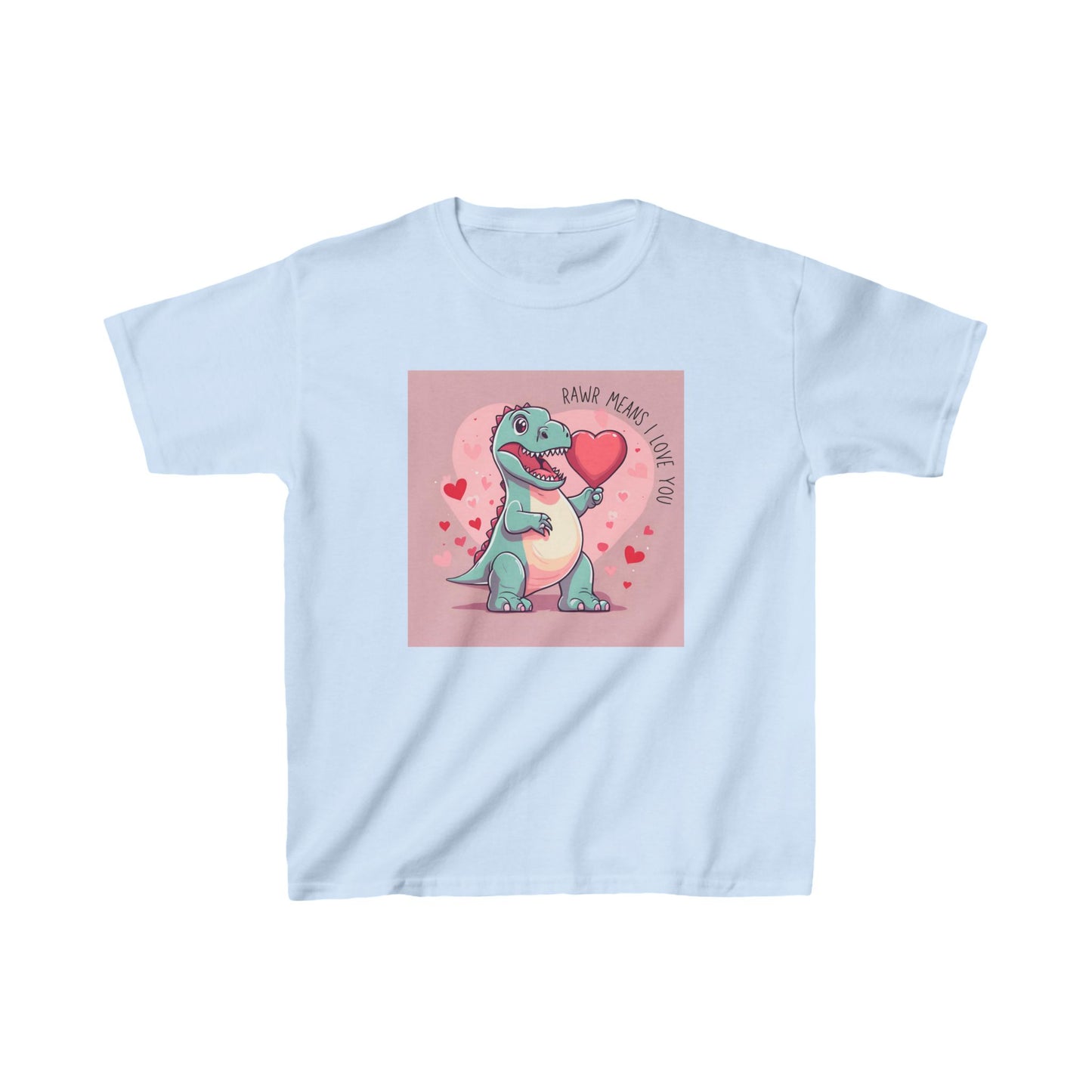 RAWR Means I LOVE YOU - Blue Dino Valentine's Kids Tee