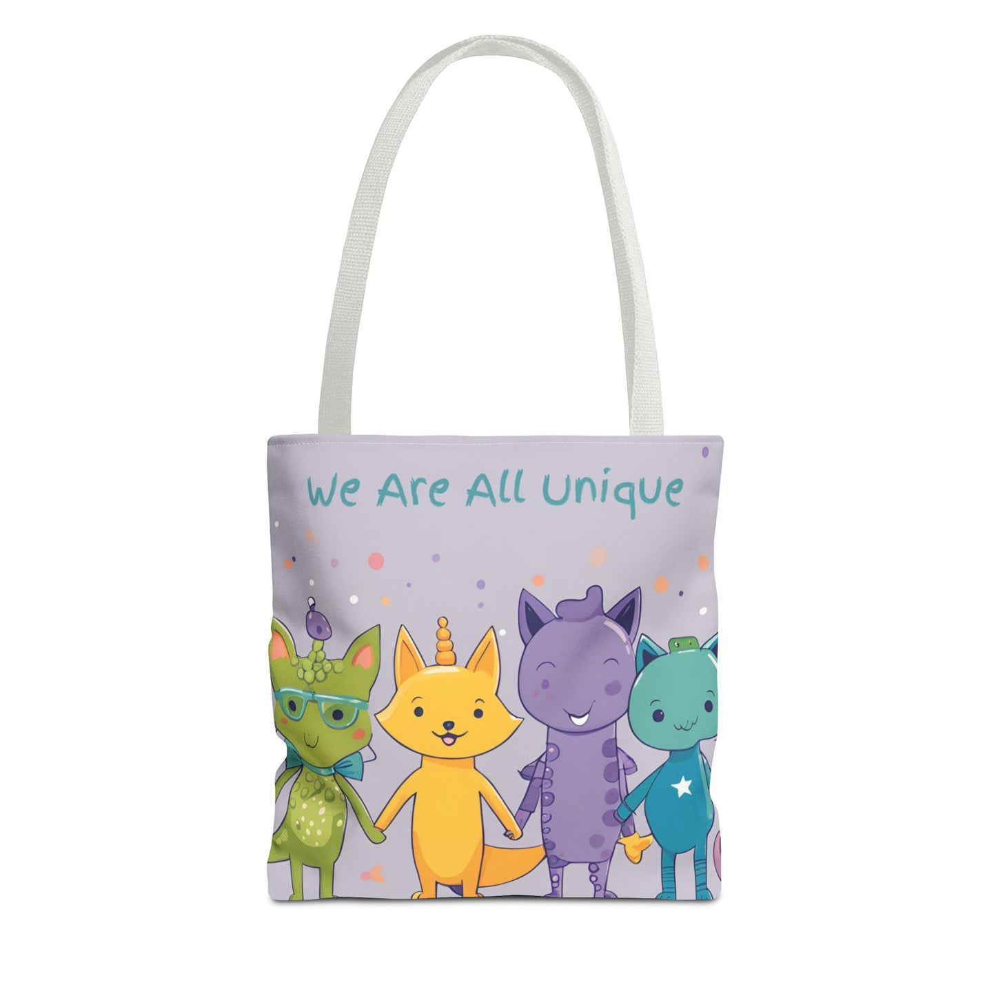 We Are All Unique 4 Animal Friends Tote Bag - Cute, Inclusive, Kid-friendly Design