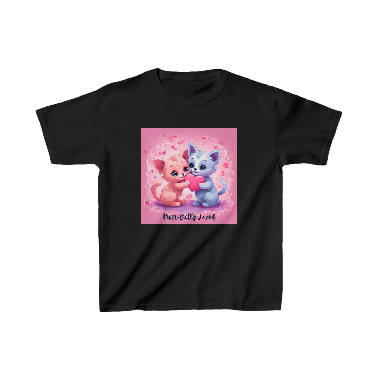 Purr-fectly Loved - Pink & Blue Kittens Valentine's Kids Tee