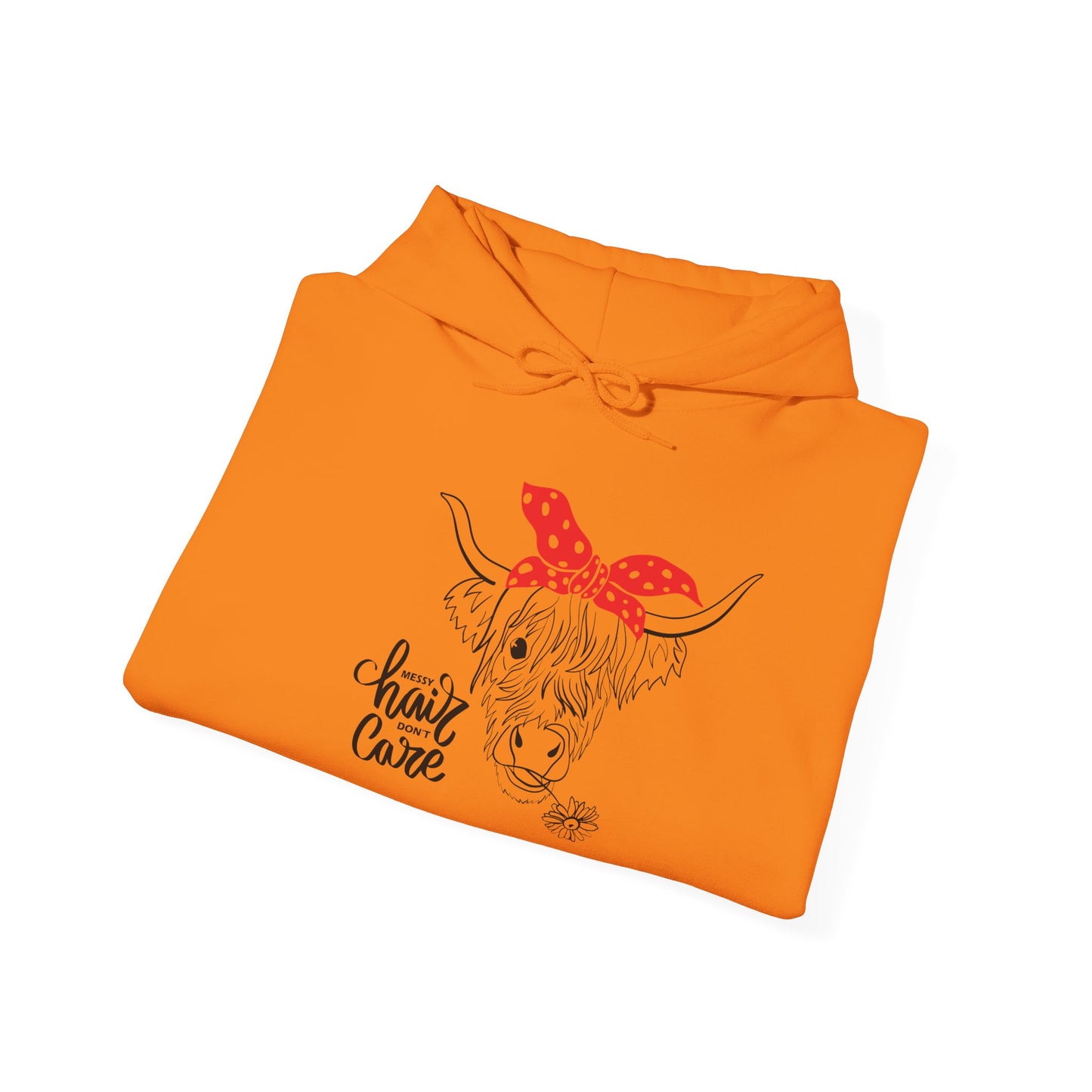Sassy Highland Cow - Messy Hair, Don't Care Hoodie | Farmhouse Sweatshirt, Cozy Unisex Hooded Sweatshirt