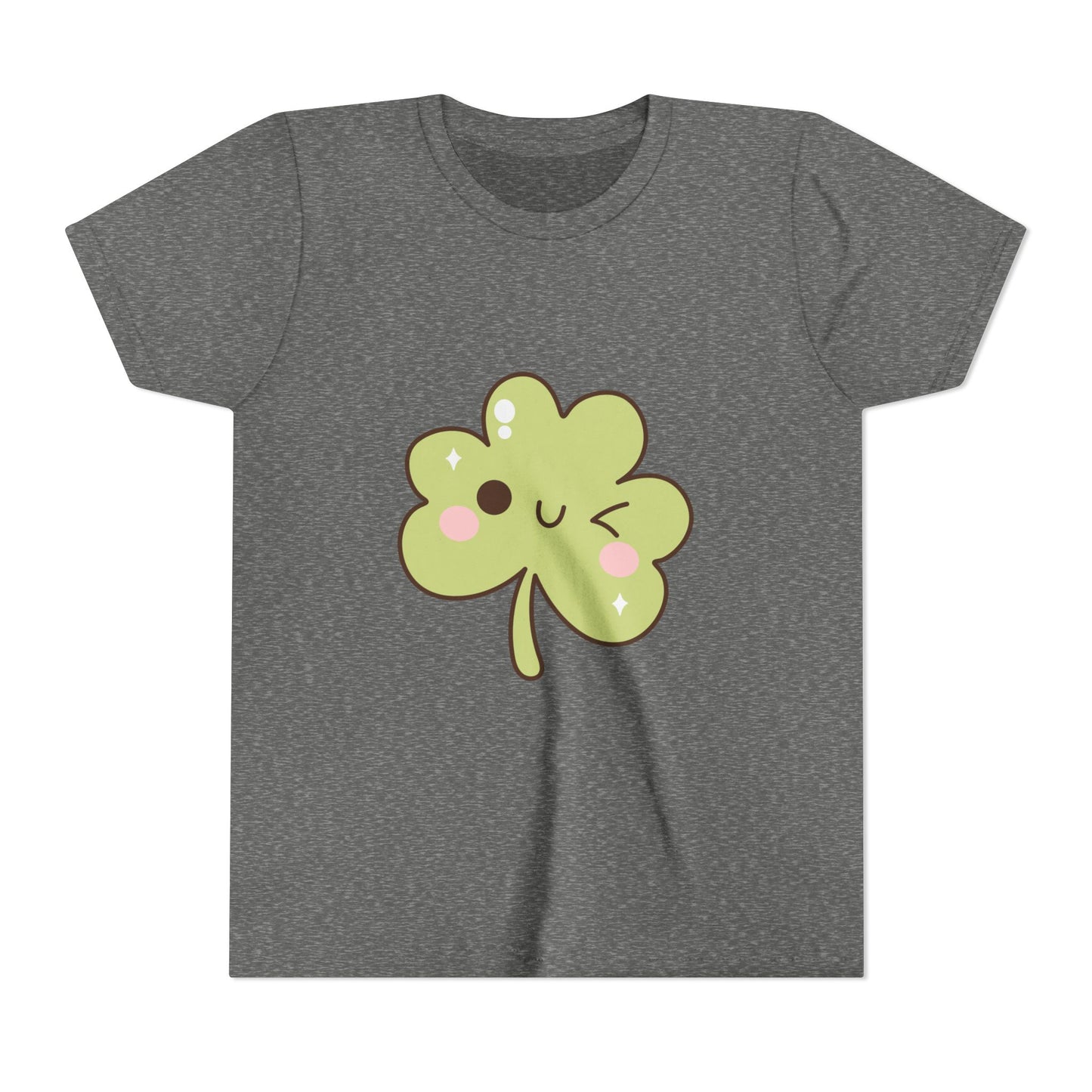 Kawaii Smiling Shamrock Youth Tee | Cute Clover St. Patrick's Day Shirt