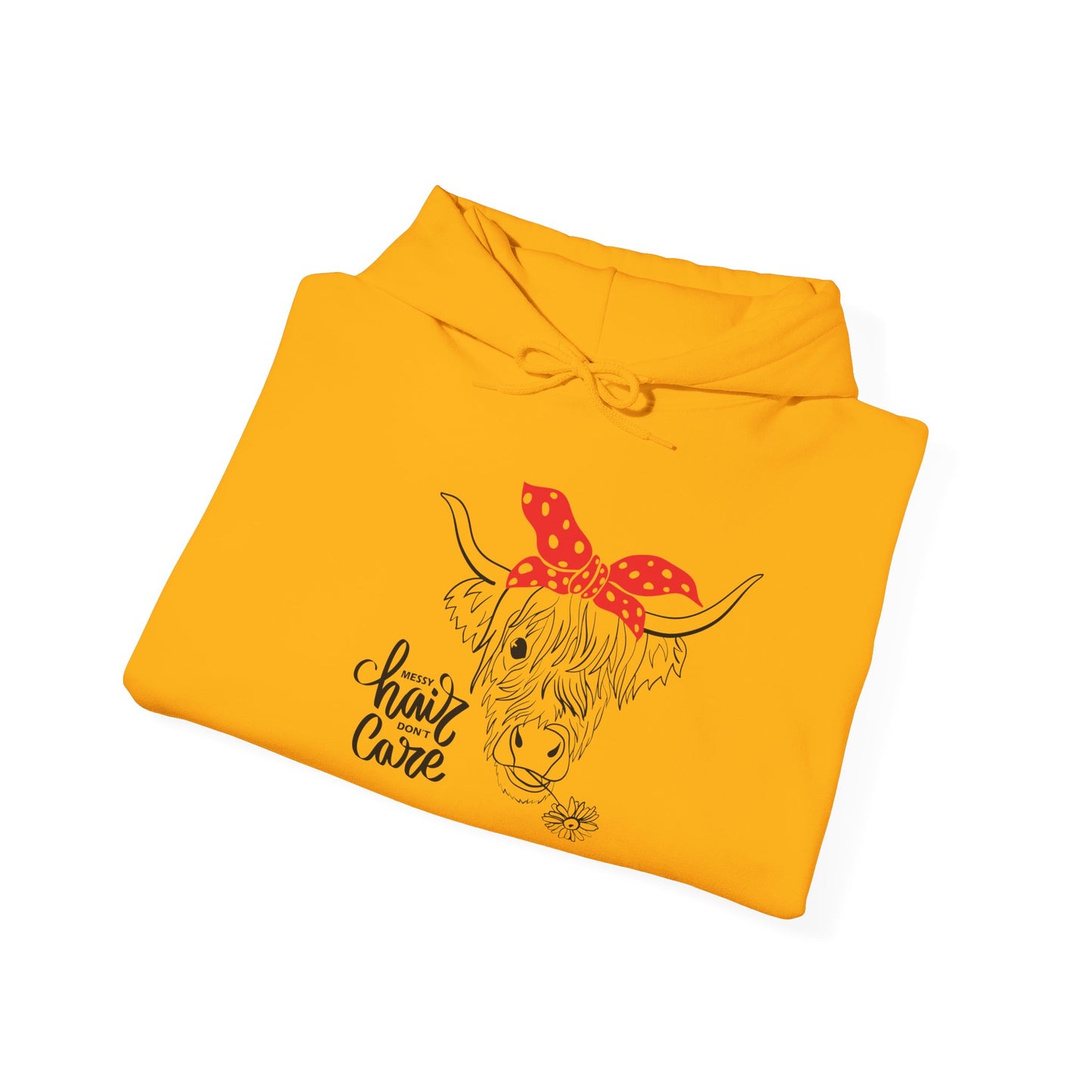 Sassy Highland Cow - Messy Hair, Don't Care Hoodie | Farmhouse Sweatshirt, Cozy Unisex Hooded Sweatshirt