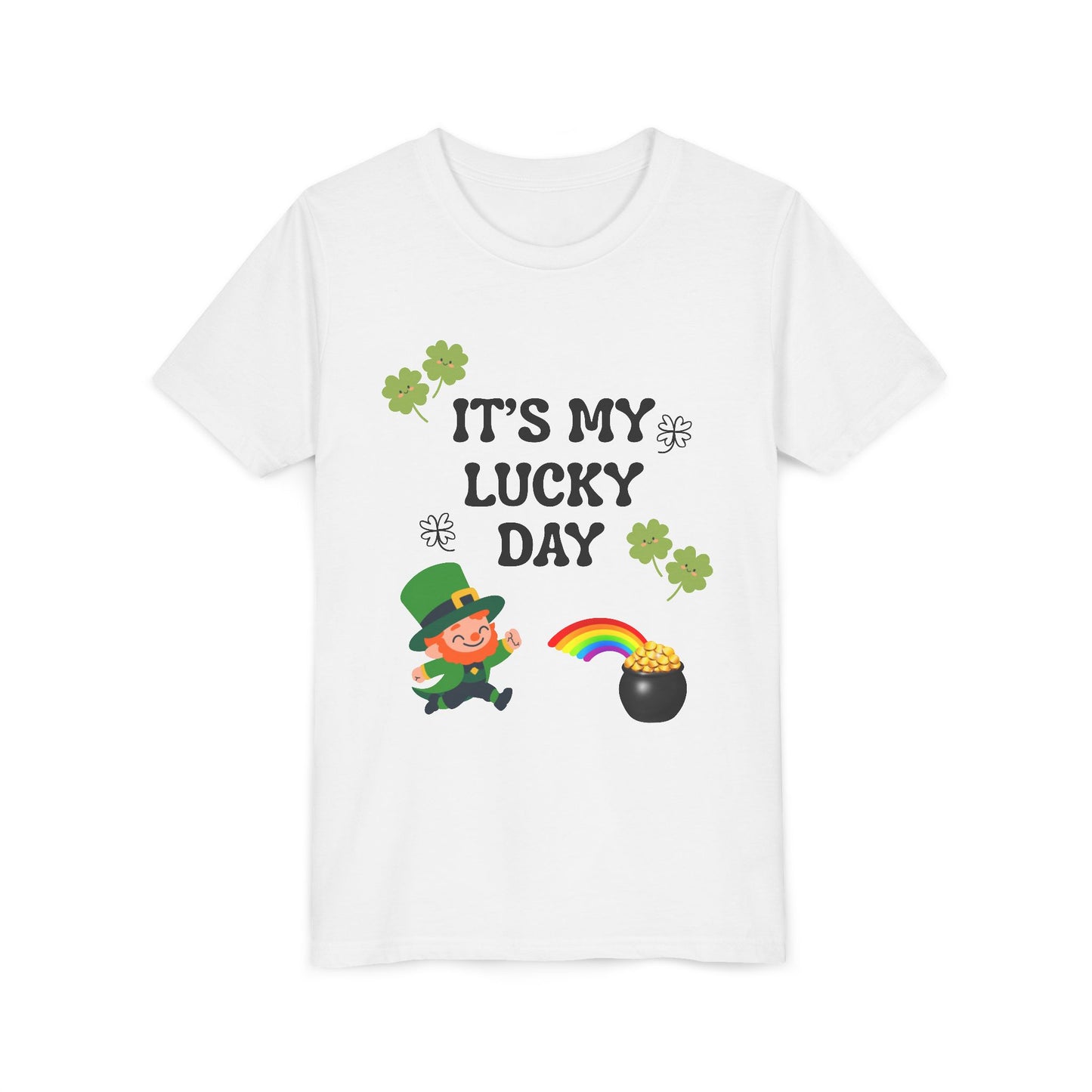 It's My Lucky Day Youth Tee | St. Patrick's Day Leprechaun, Shamrocks, Rainbow Pot of Gold