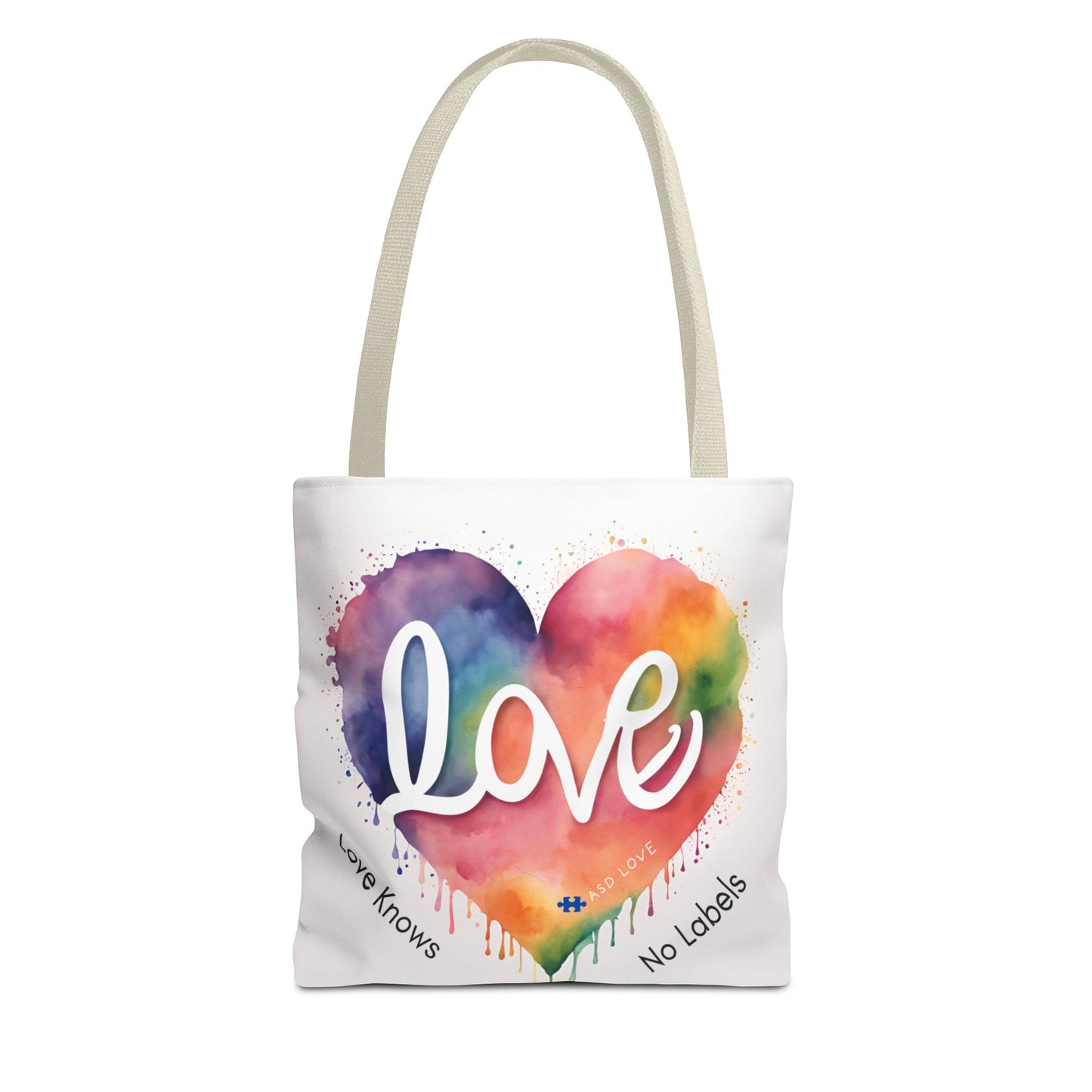 Love Knows No Labels Heart Drip Tote Bag - Show Your Pride & Inclusivity