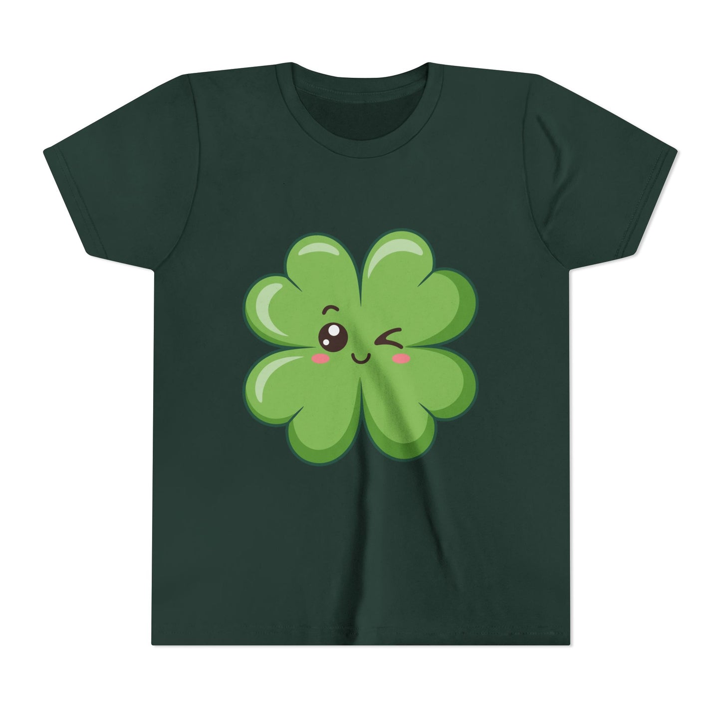 Kawaii Lucky Four-Leaf Clover Youth Tee | Cute St. Patrick's Day Shirt