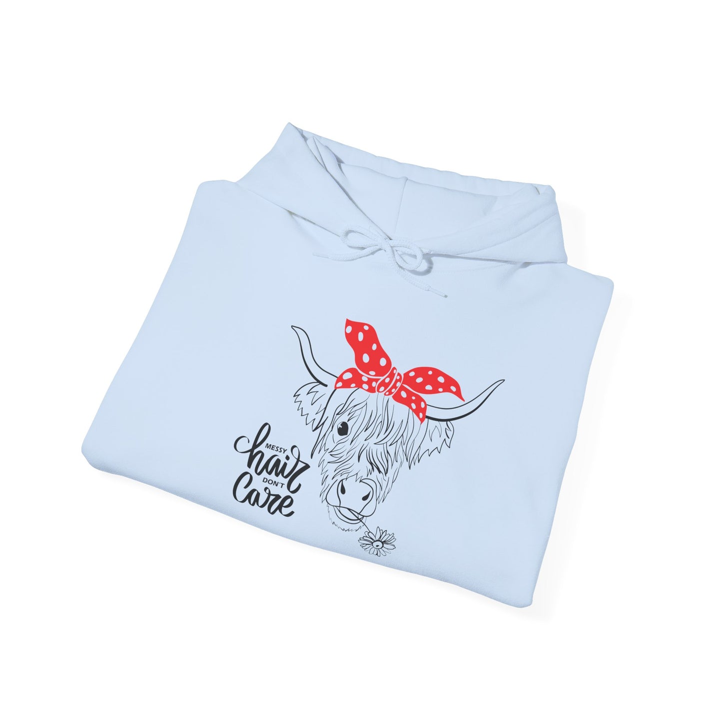 Sassy Highland Cow - Messy Hair, Don't Care Hoodie | Farmhouse Sweatshirt, Cozy Unisex Hooded Sweatshirt