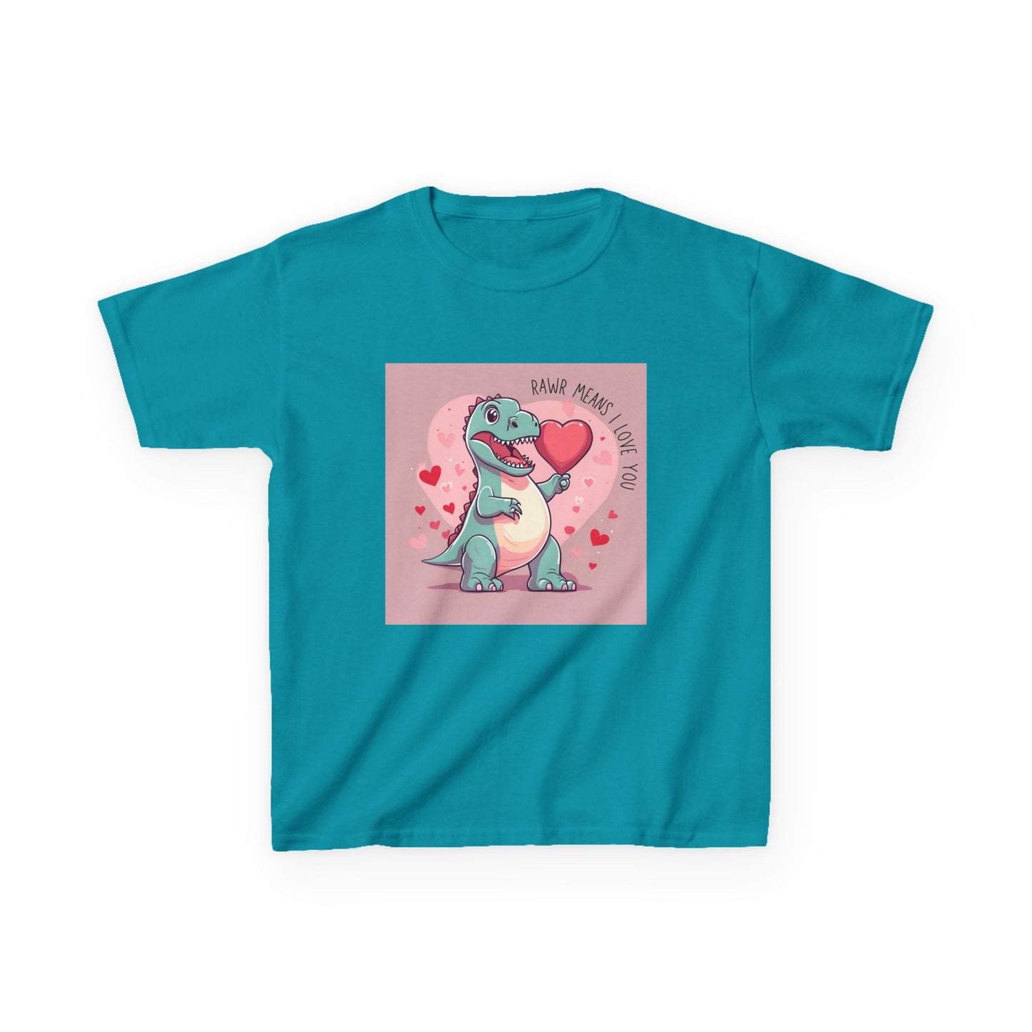 RAWR Means I LOVE YOU - Blue Dino Valentine's Kids Tee