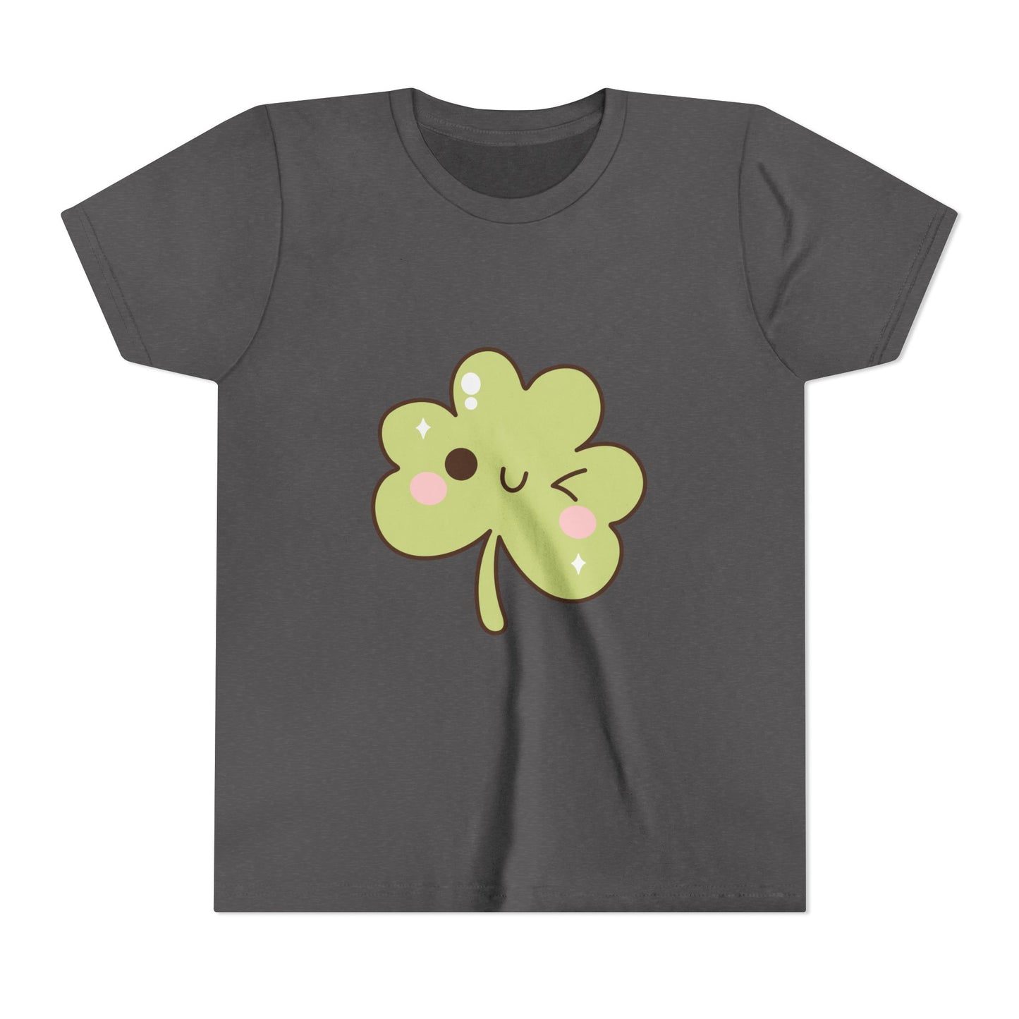 Kawaii Smiling Shamrock Youth Tee | Cute Clover St. Patrick's Day Shirt