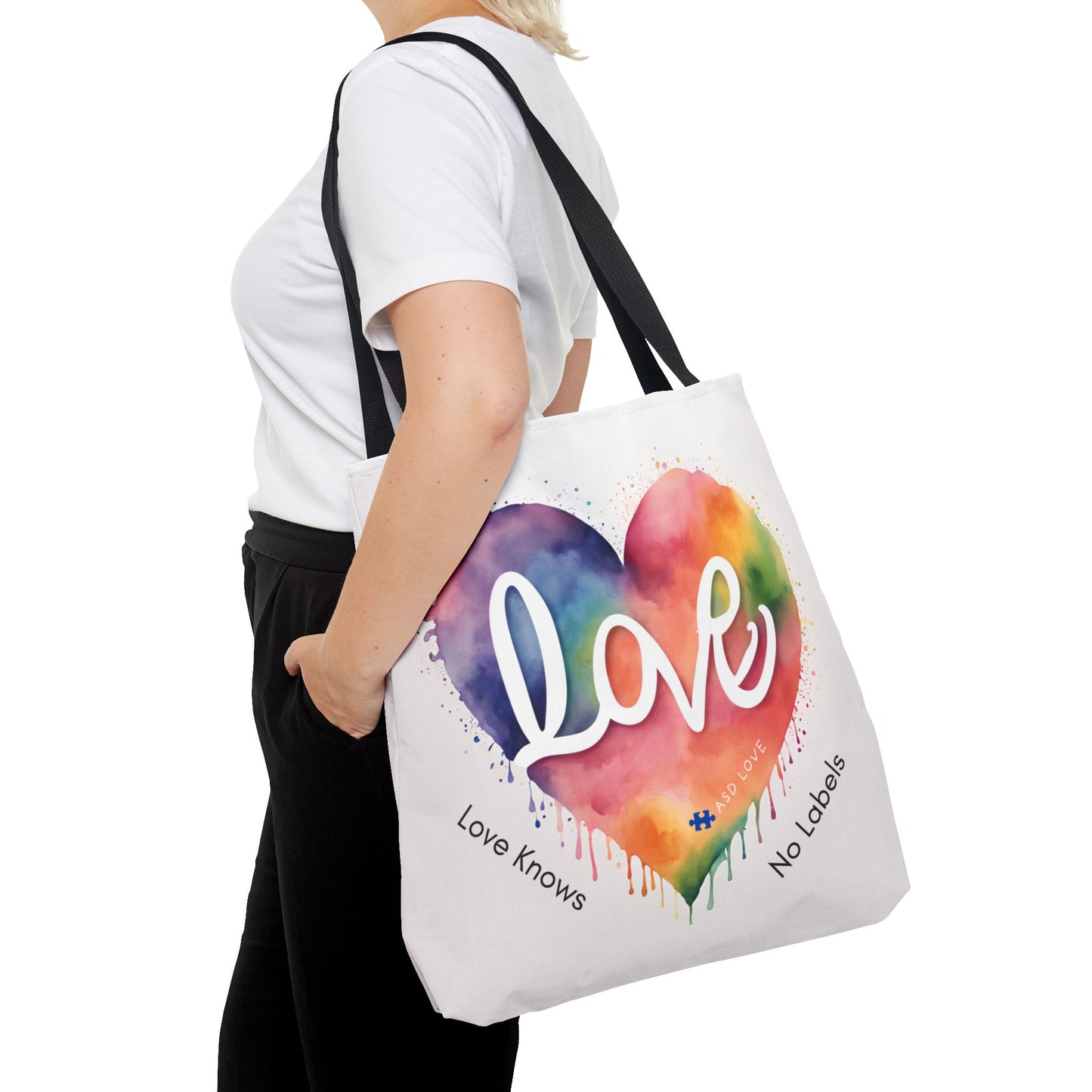 Love Knows No Labels Heart Drip Tote Bag - Show Your Pride & Inclusivity