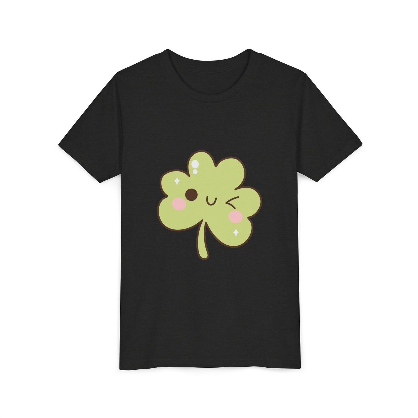 Kawaii Smiling Shamrock Youth Tee | Cute Clover St. Patrick's Day Shirt