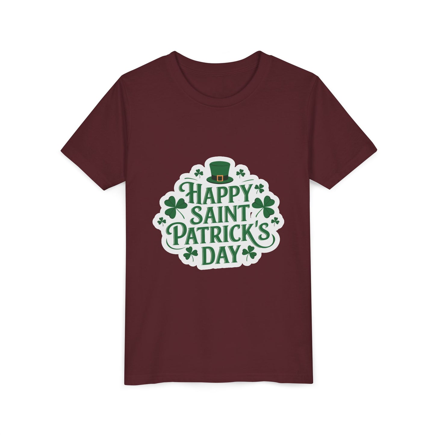 Happy Saint Patrick's Day Youth Tee | Shamrocks, Leprechaun Hat