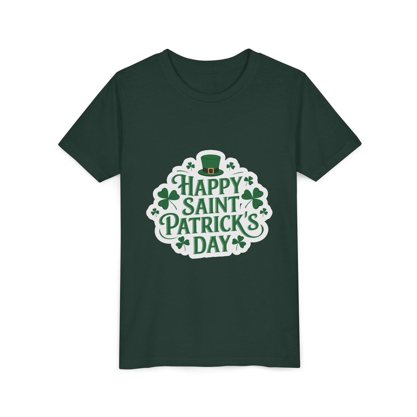 Happy Saint Patrick's Day Youth Tee | Shamrocks, Leprechaun Hat