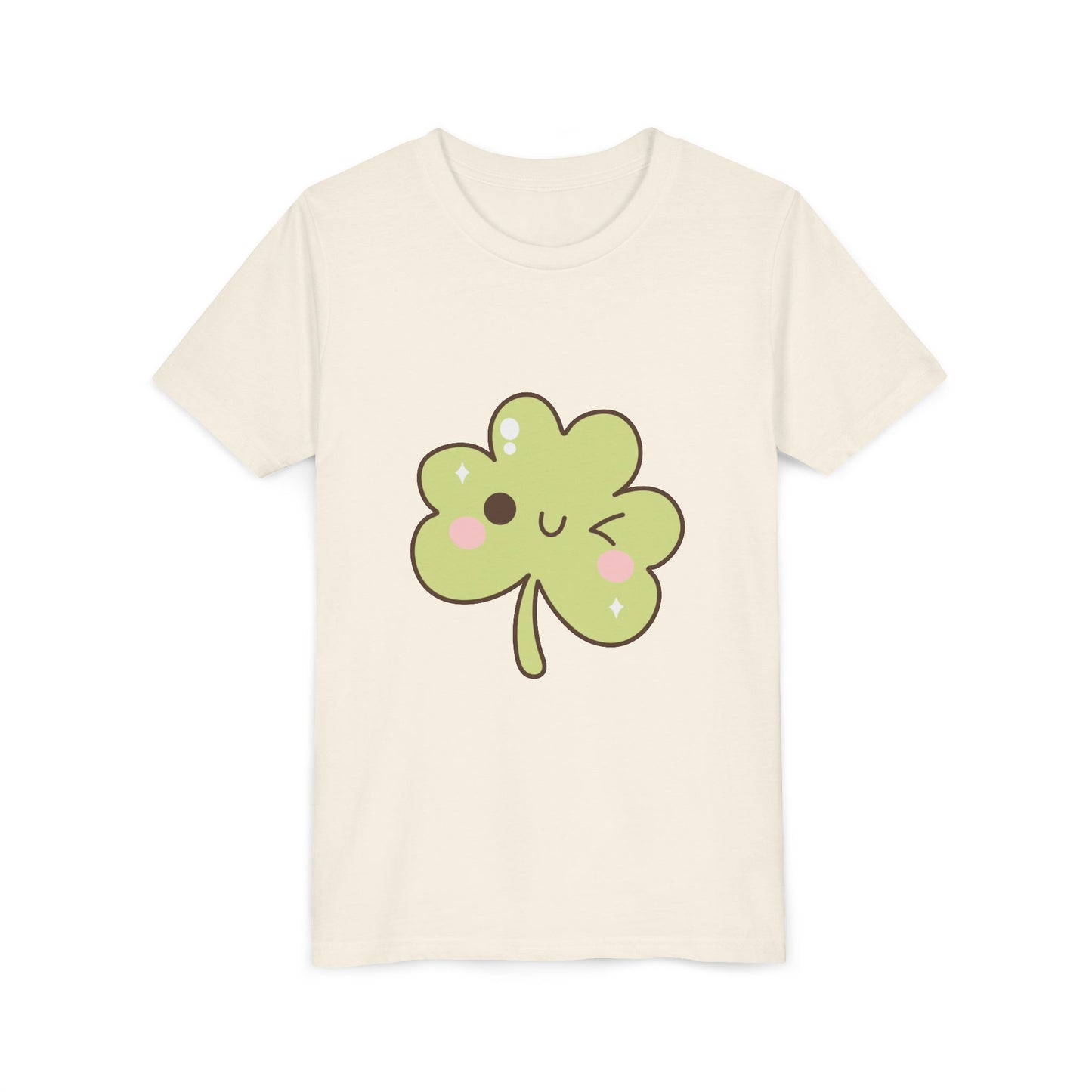 Kawaii Smiling Shamrock Youth Tee | Cute Clover St. Patrick's Day Shirt