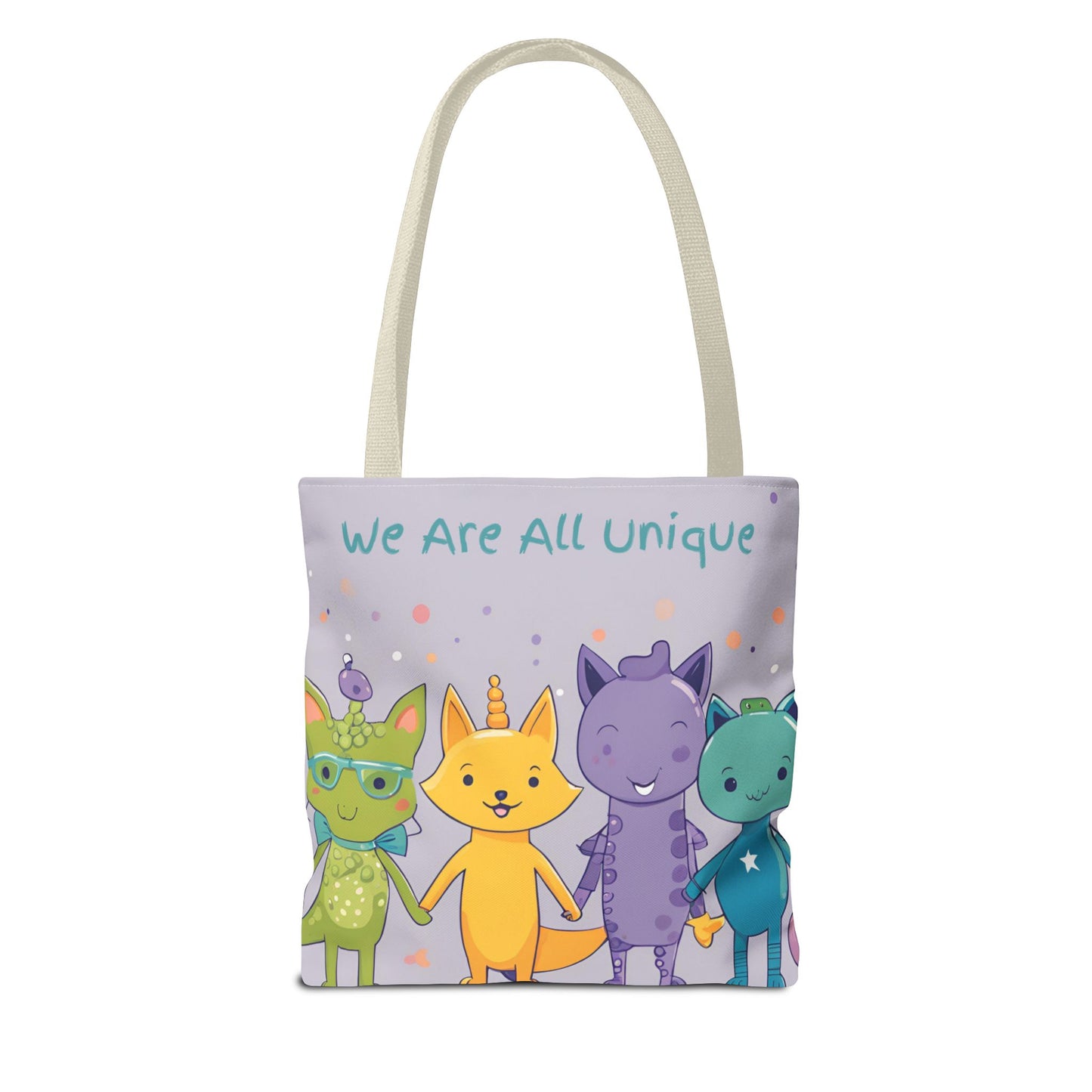 We Are All Unique 4 Animal Friends Tote Bag - Cute, Inclusive, Kid-friendly Design