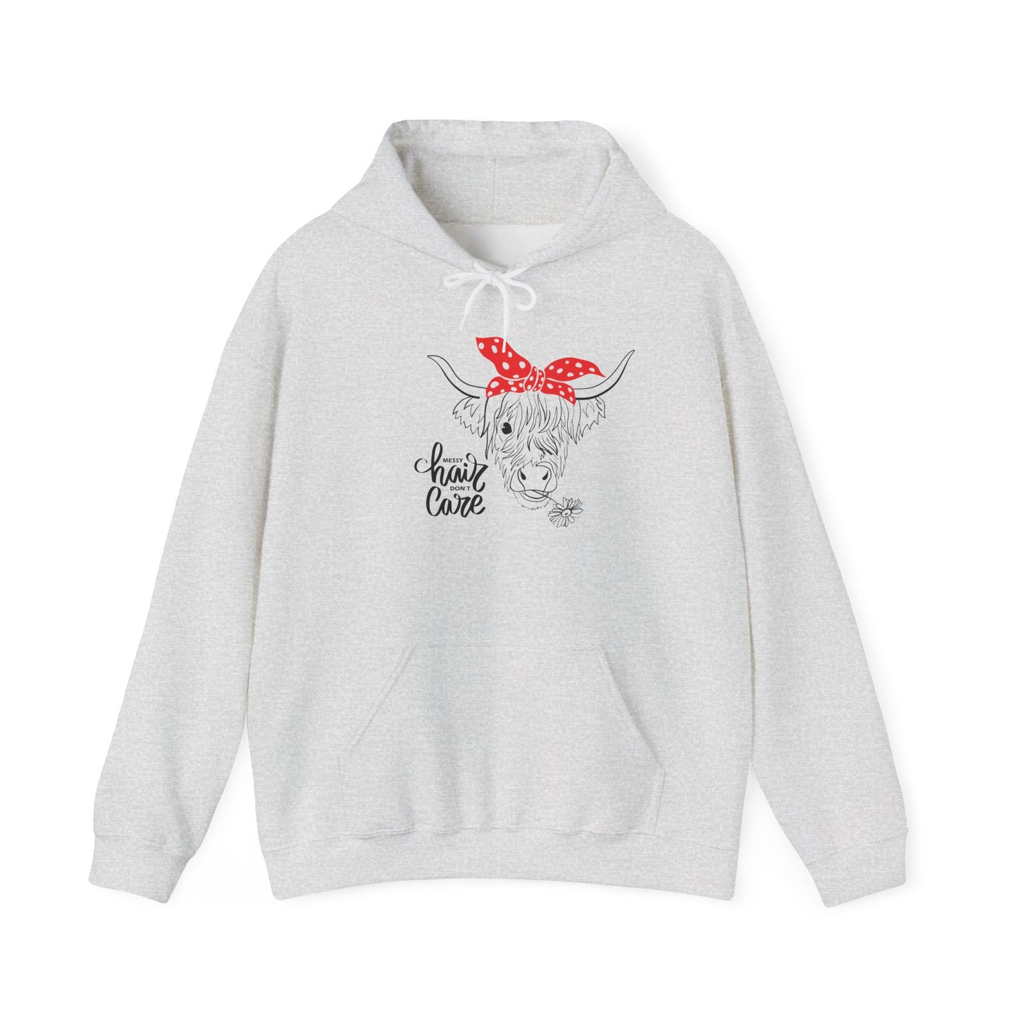 Sassy Highland Cow - Messy Hair, Don't Care Hoodie | Farmhouse Sweatshirt, Cozy Unisex Hooded Sweatshirt