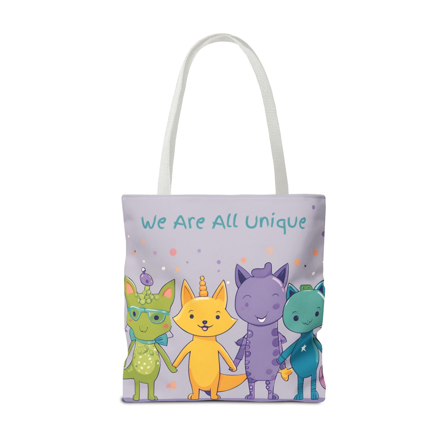 We Are All Unique 4 Animal Friends Tote Bag - Cute, Inclusive, Kid-friendly Design