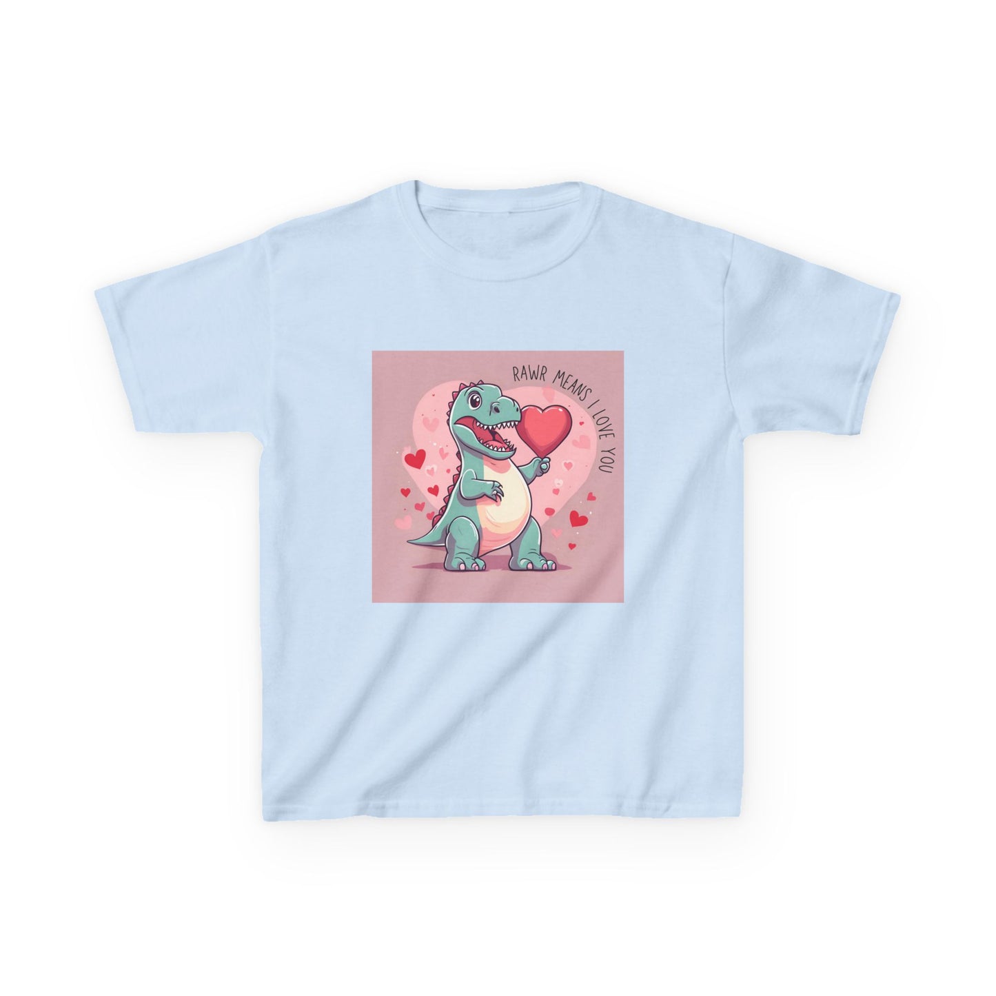 RAWR Means I LOVE YOU - Blue Dino Valentine's Kids Tee