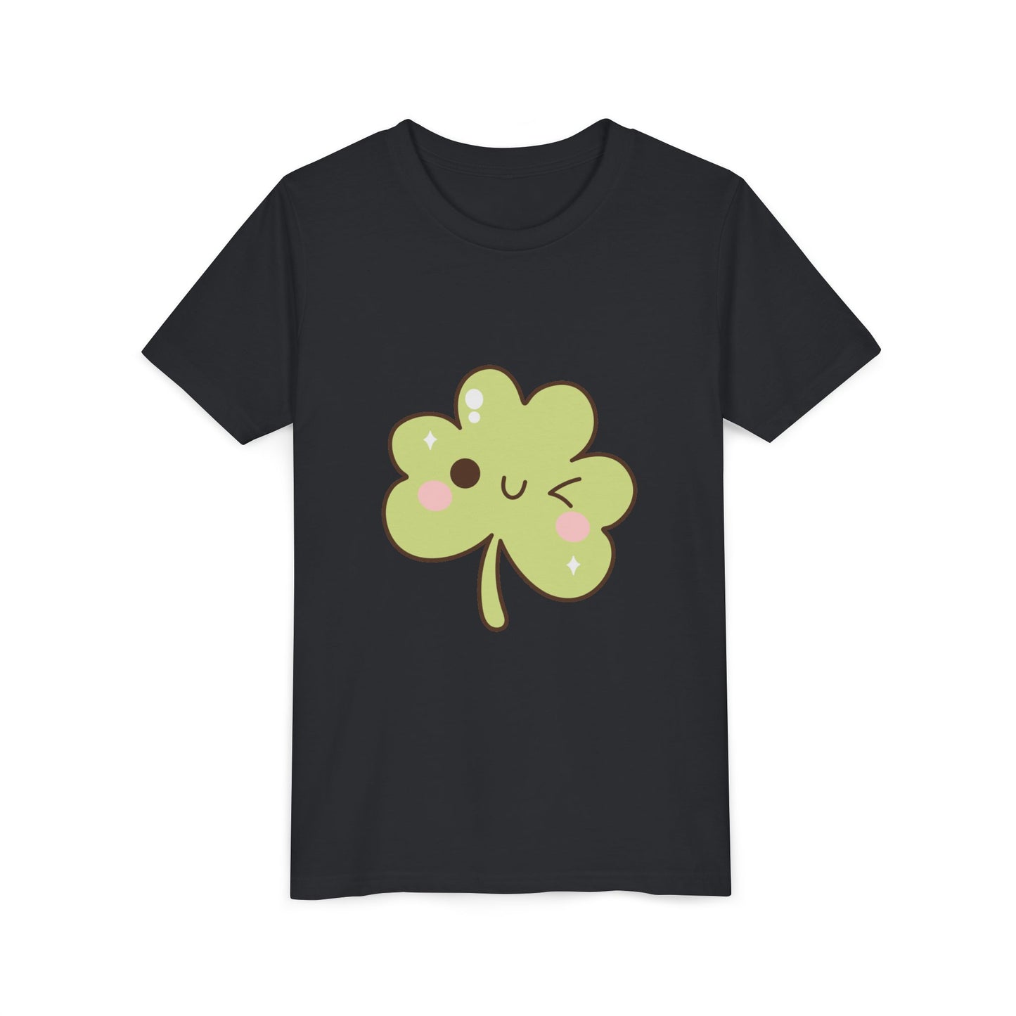 Kawaii Smiling Shamrock Youth Tee | Cute Clover St. Patrick's Day Shirt