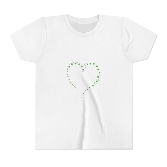 Green Heart Dotted Design Youth Tee | St. Patrick's Day Shamrock Motif