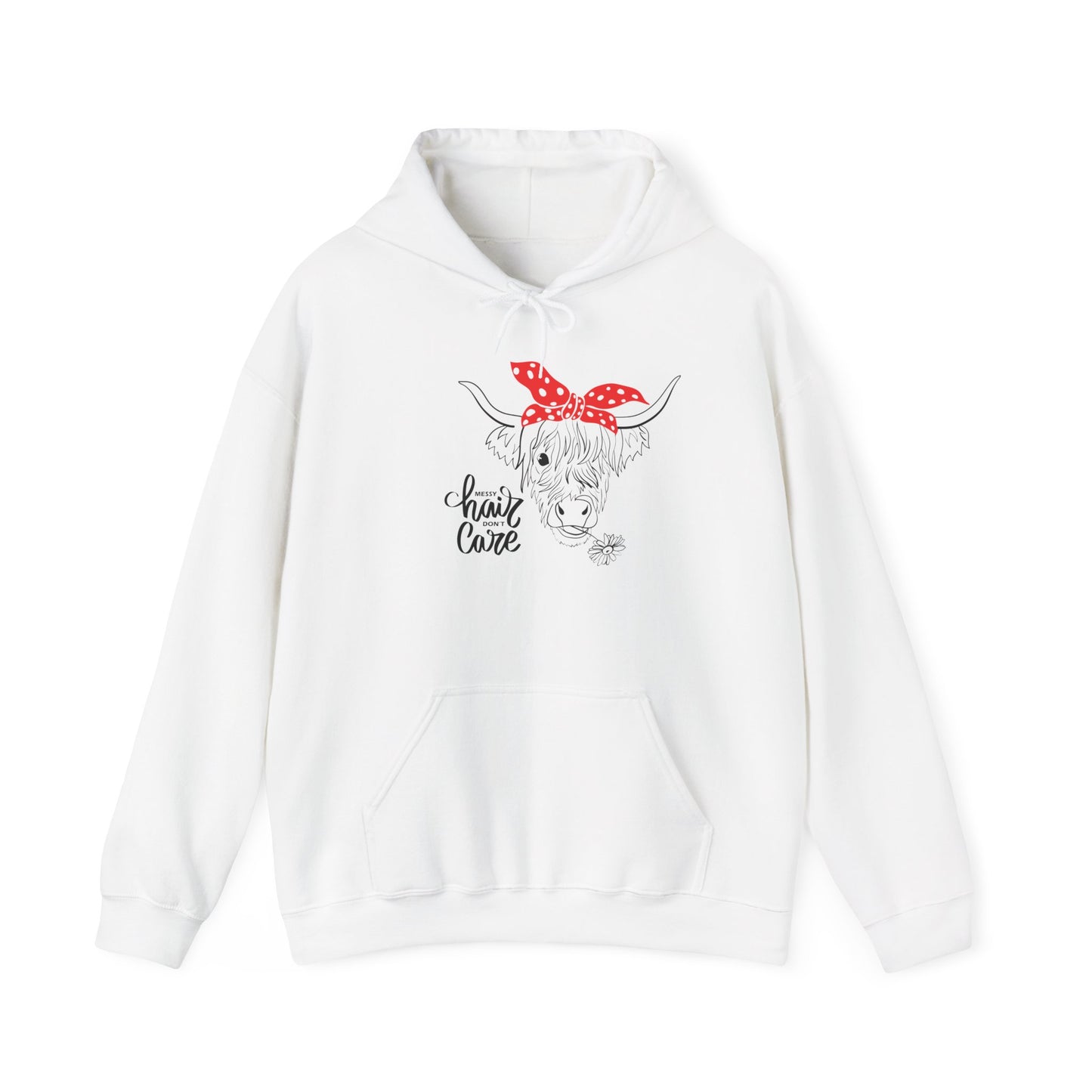 Sassy Highland Cow - Messy Hair, Don't Care Hoodie | Farmhouse Sweatshirt, Cozy Unisex Hooded Sweatshirt