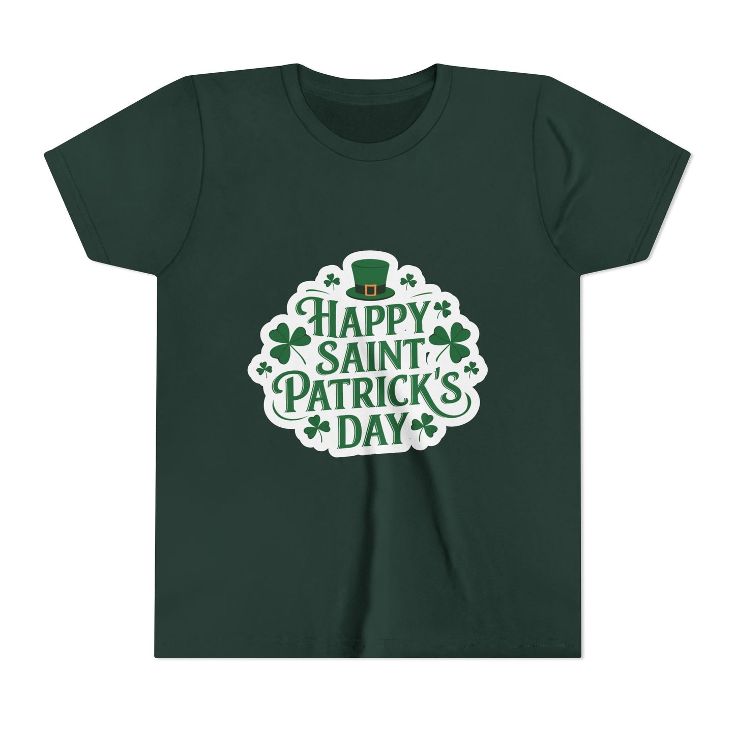 Happy Saint Patrick's Day Youth Tee | Shamrocks, Leprechaun Hat