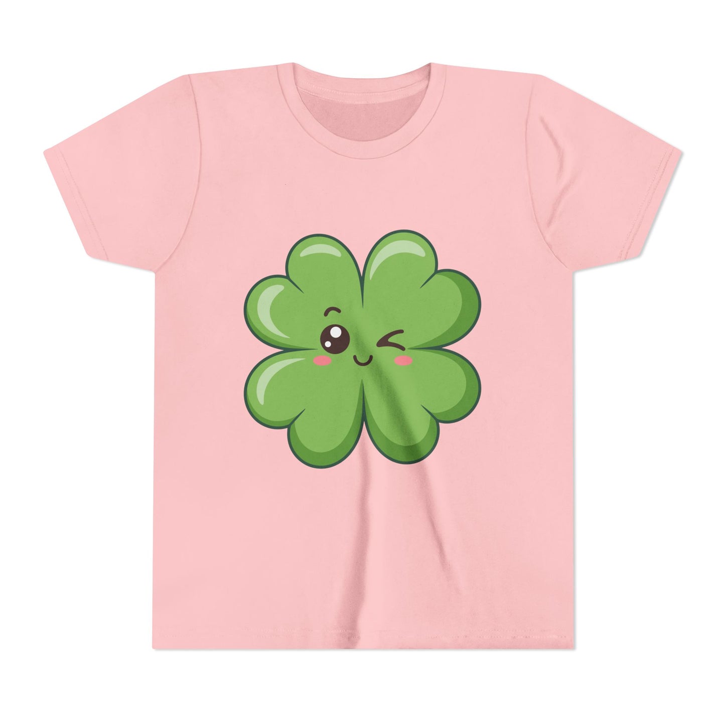 Kawaii Lucky Four-Leaf Clover Youth Tee | Cute St. Patrick's Day Shirt