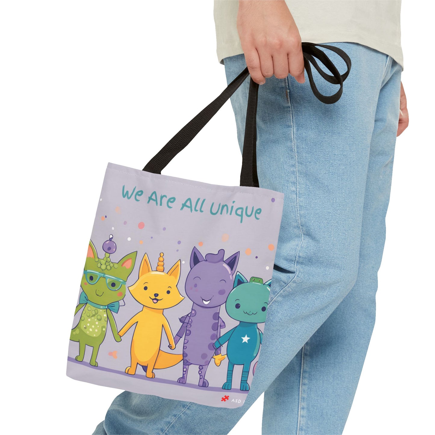 We Are All Unique 4 Animal Friends Tote Bag - Cute, Inclusive, Kid-friendly Design