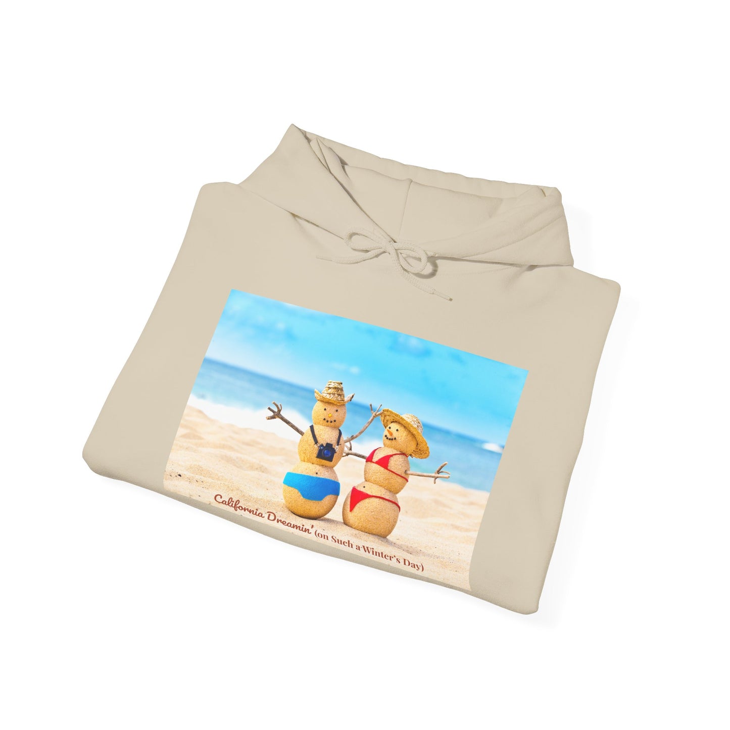 Funny Christmas Beach Hoodie | Mr. & Mrs. Sand Snowman | California Holiday Sweatshirt | Warm Coastal Gift | Unisex Winter Hoodie