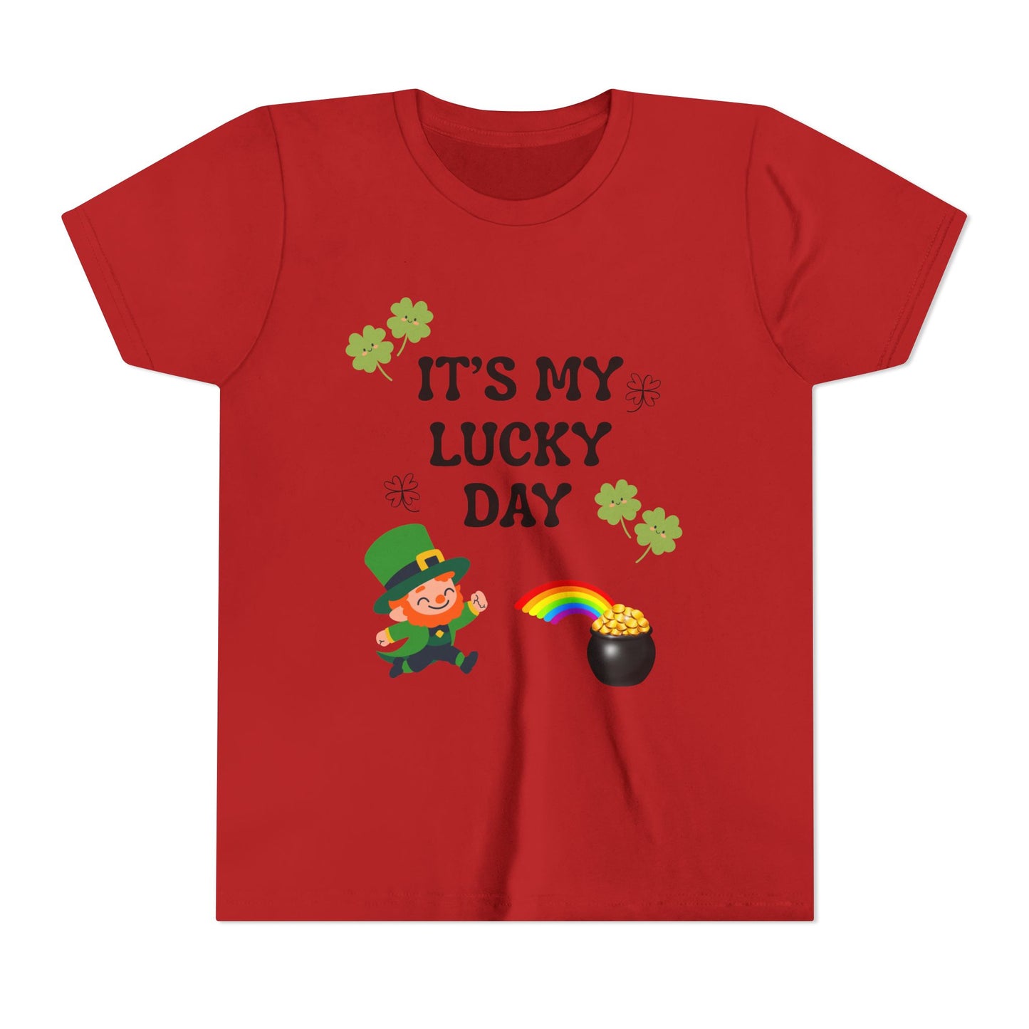 It's My Lucky Day Youth Tee | St. Patrick's Day Leprechaun, Shamrocks, Rainbow Pot of Gold