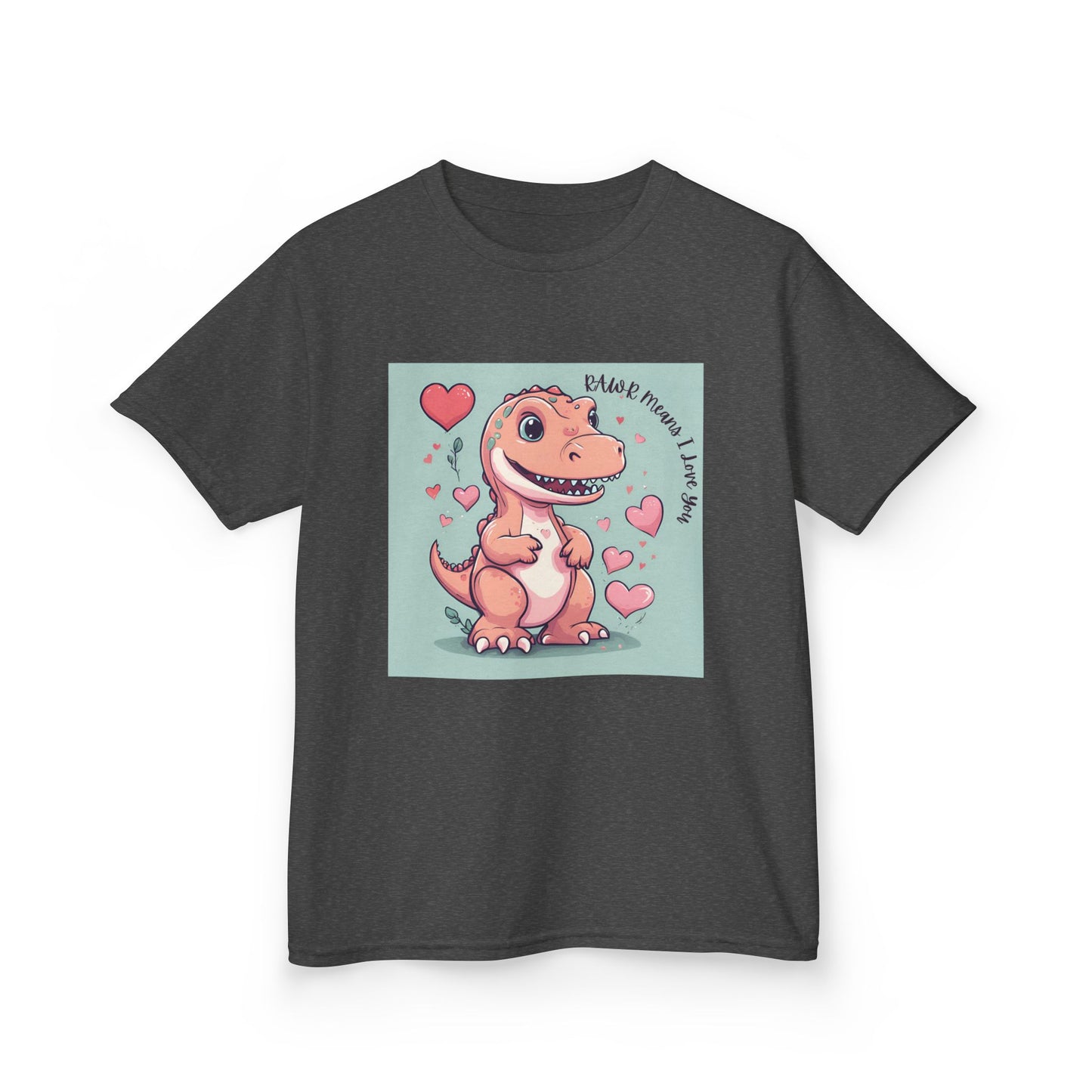 RAWR Means I LOVE YOU - Tan Dino Valentine's Kids Tee