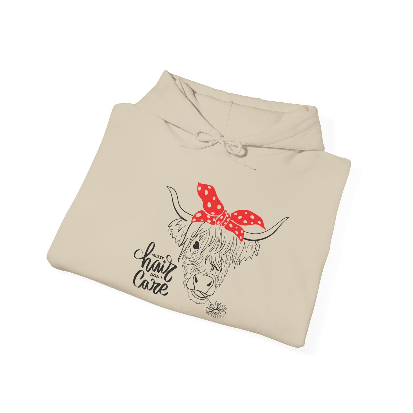 Sassy Highland Cow - Messy Hair, Don't Care Hoodie | Farmhouse Sweatshirt, Cozy Unisex Hooded Sweatshirt
