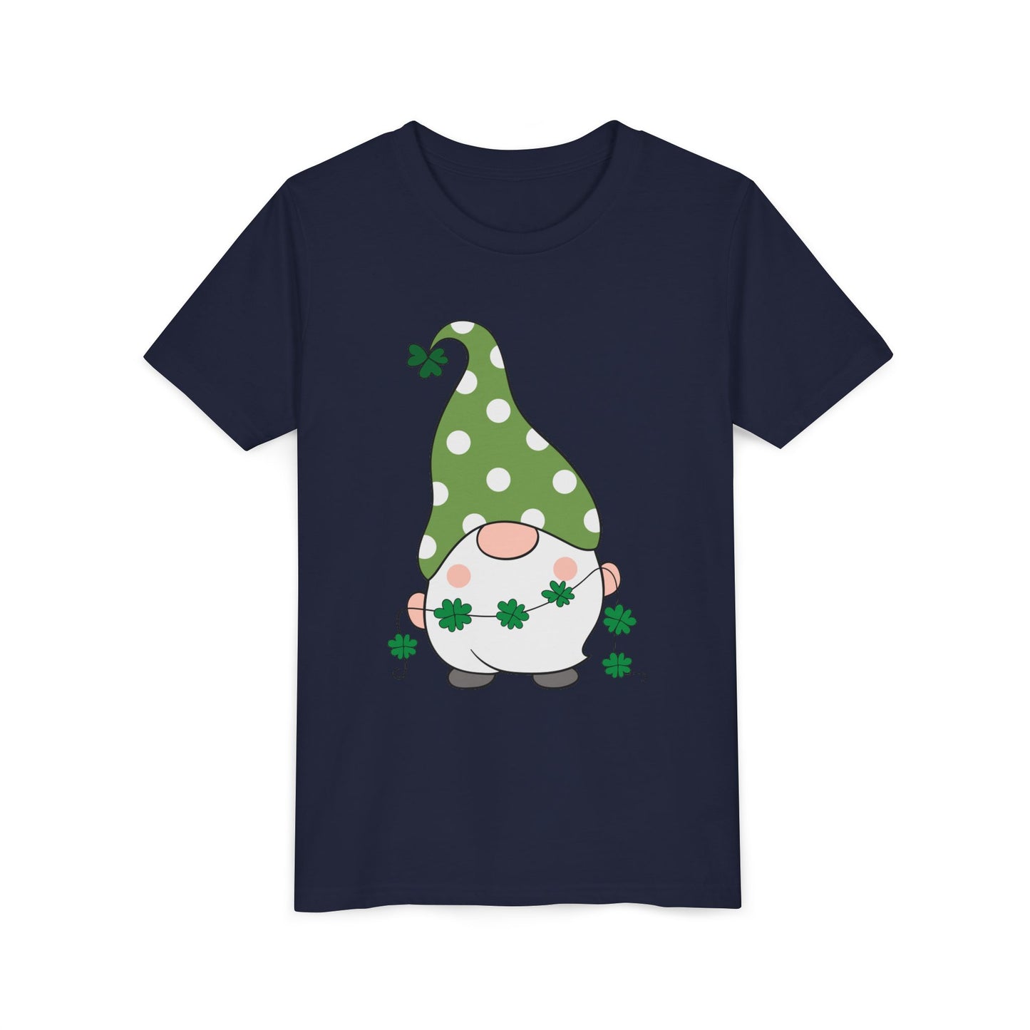 St. Patricks Gnome Youth Tee | Green Polka Dot Hat with Shamrocks