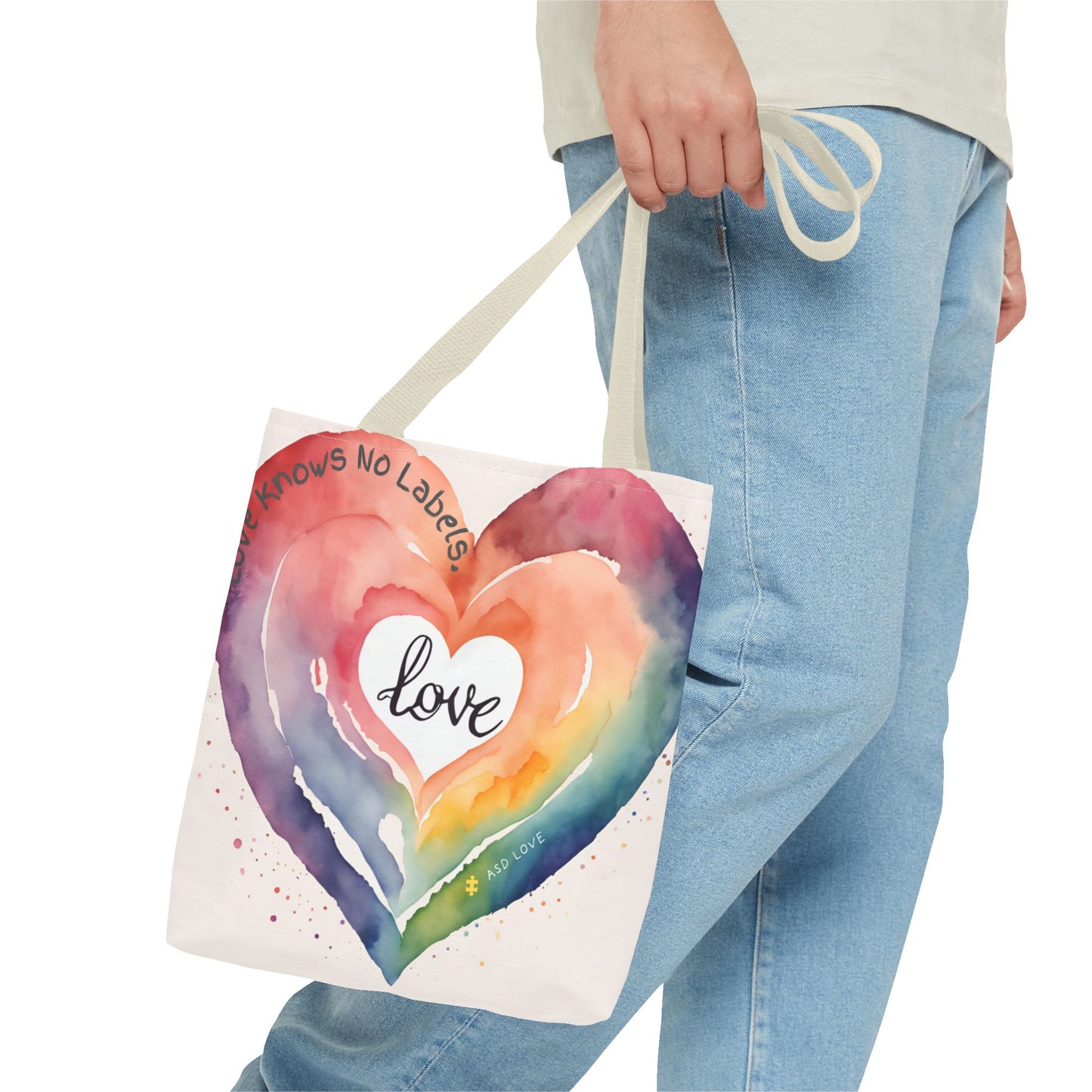 Love Knows No Labels Watercolor Heart Tote Bag - Celebrate Diversity &Unity