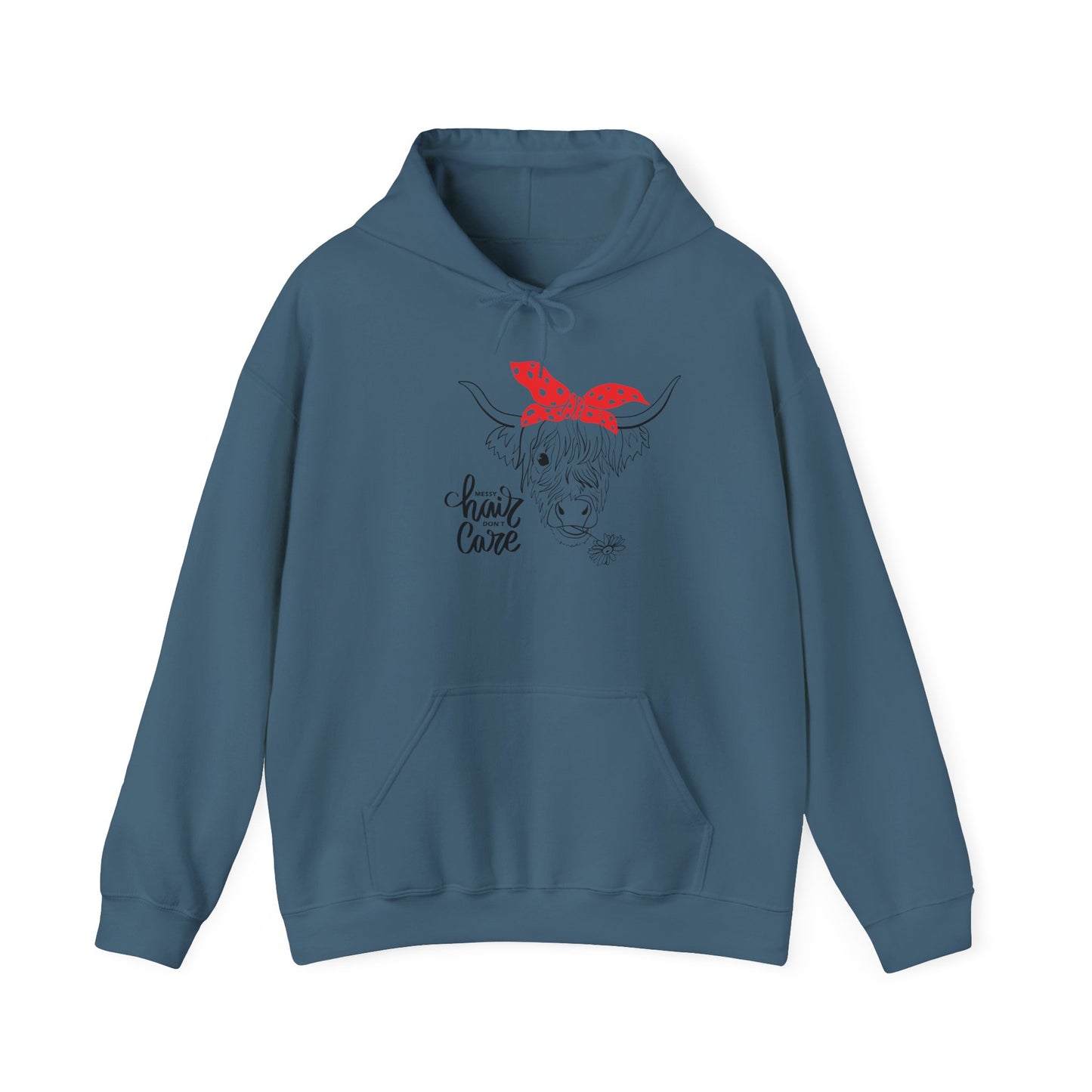 Sassy Highland Cow - Messy Hair, Don't Care Hoodie | Farmhouse Sweatshirt, Cozy Unisex Hooded Sweatshirt