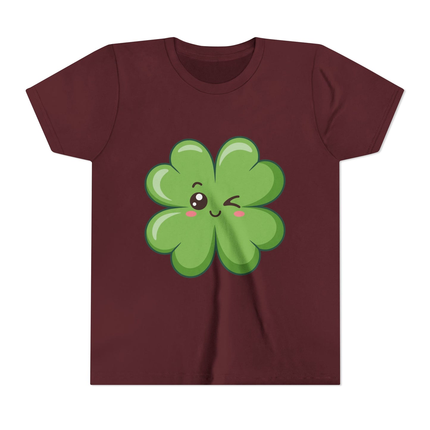 Kawaii Lucky Four-Leaf Clover Youth Tee | Cute St. Patrick's Day Shirt