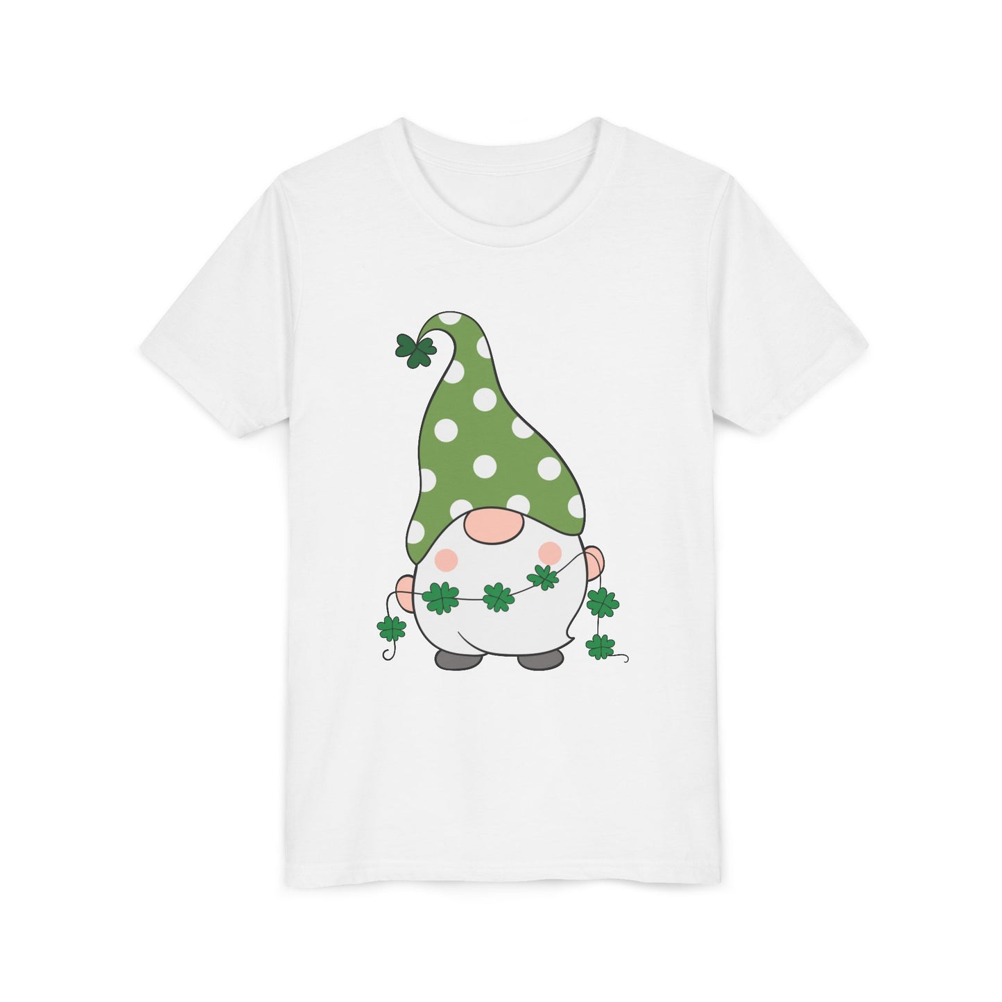 St. Patricks Gnome Youth Tee | Green Polka Dot Hat with Shamrocks