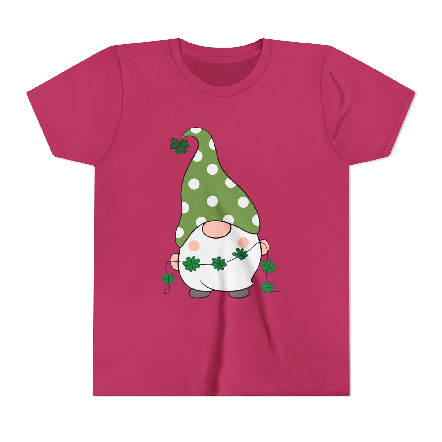 St. Patricks Gnome Youth Tee | Green Polka Dot Hat with Shamrocks