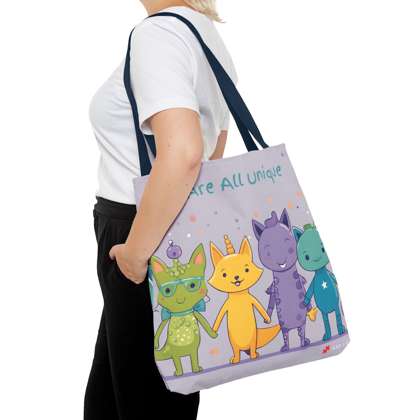 We Are All Unique 4 Animal Friends Tote Bag - Cute, Inclusive, Kid-friendly Design