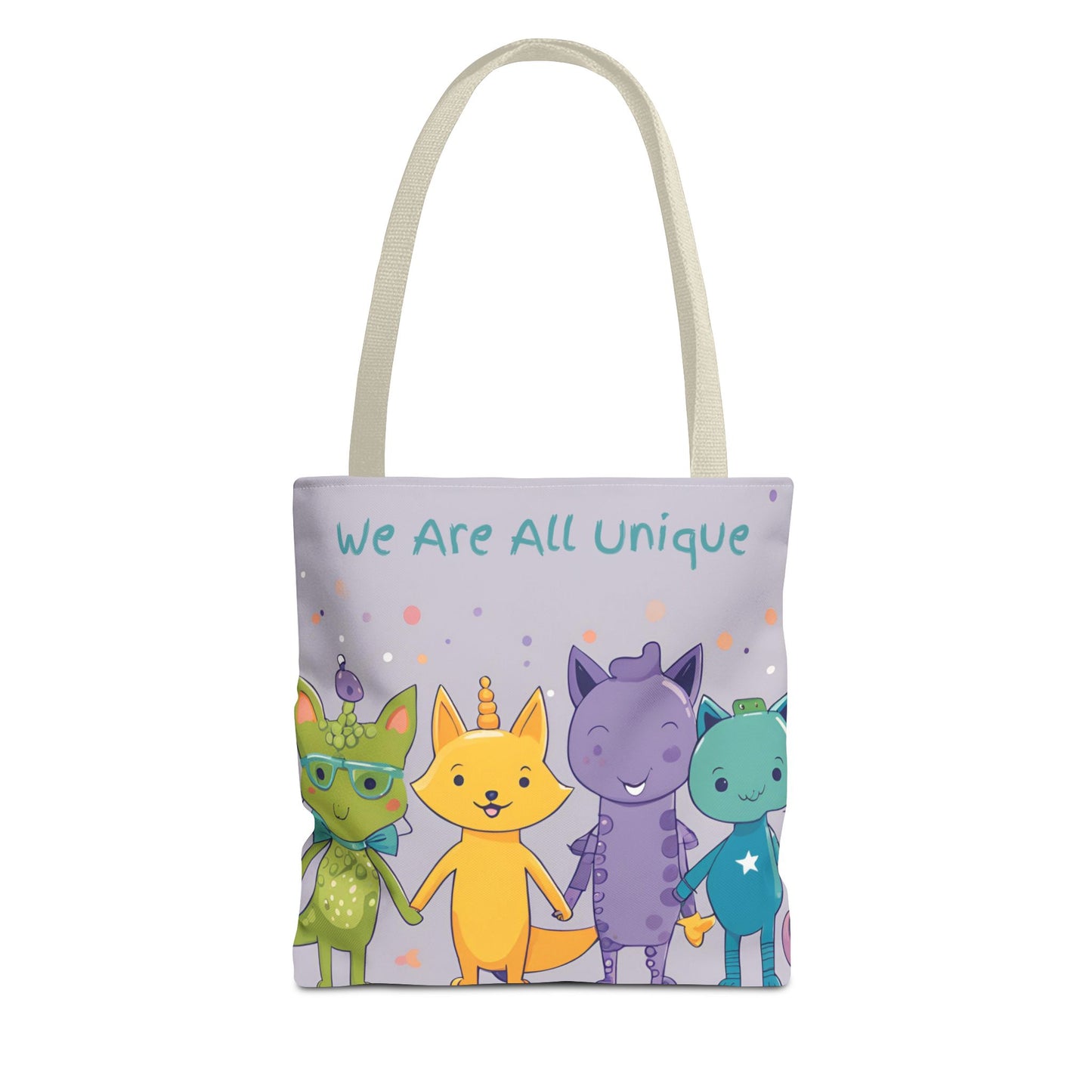 We Are All Unique 4 Animal Friends Tote Bag - Cute, Inclusive, Kid-friendly Design