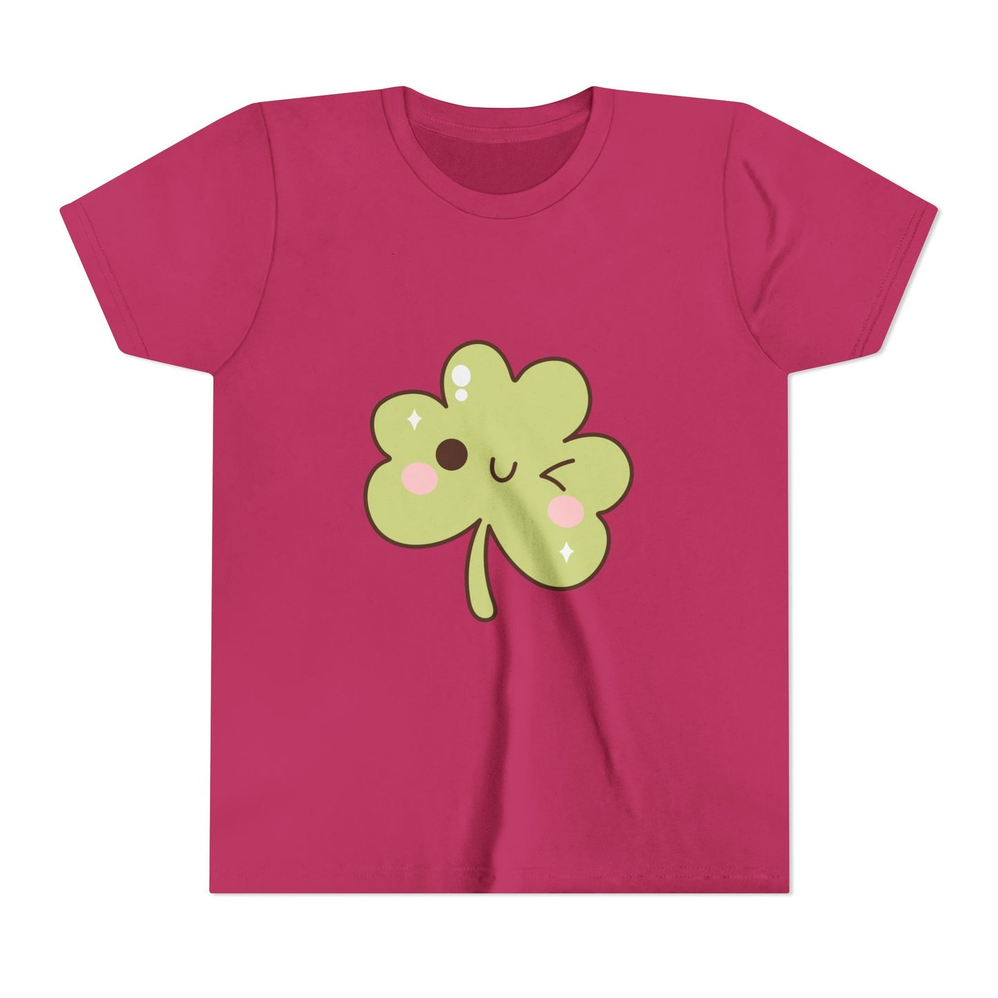 Kawaii Smiling Shamrock Youth Tee | Cute Clover St. Patrick's Day Shirt