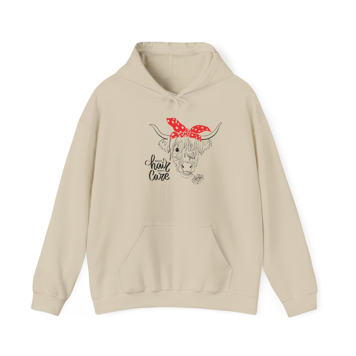 Sassy Highland Cow - Messy Hair, Don't Care Hoodie | Farmhouse Sweatshirt, Cozy Unisex Hooded Sweatshirt